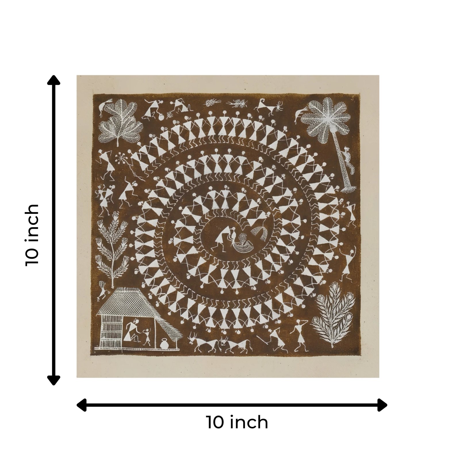 Handmade Warli Painting - Sacred Spiral Tarpa Dance Thumbnail 3