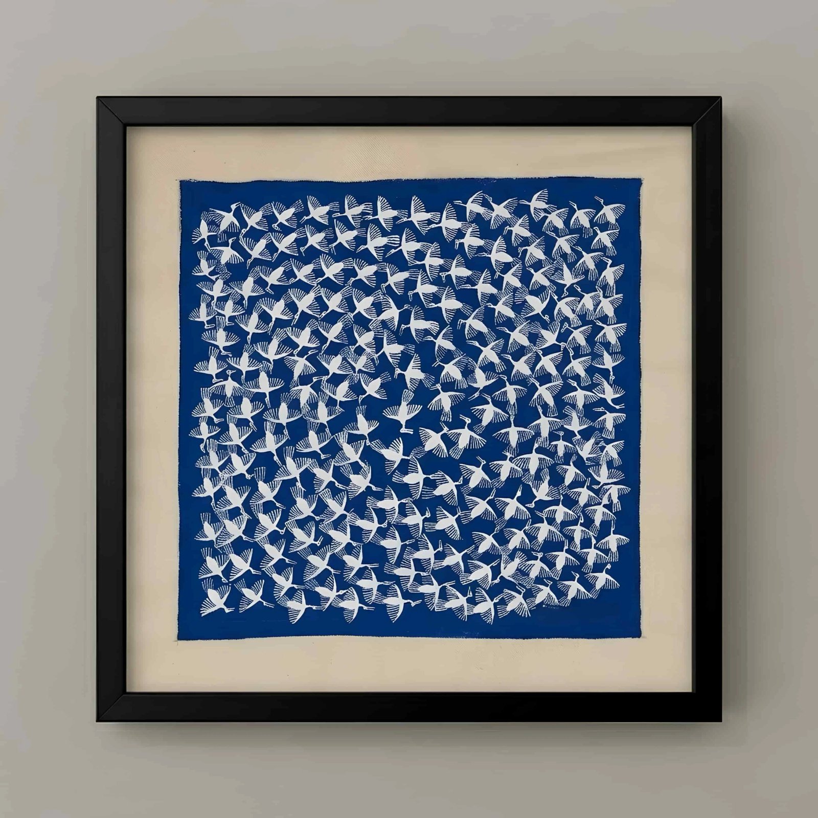 Handpainted Warli Birds in Flight Painting on Canvas Thumbnail 1
