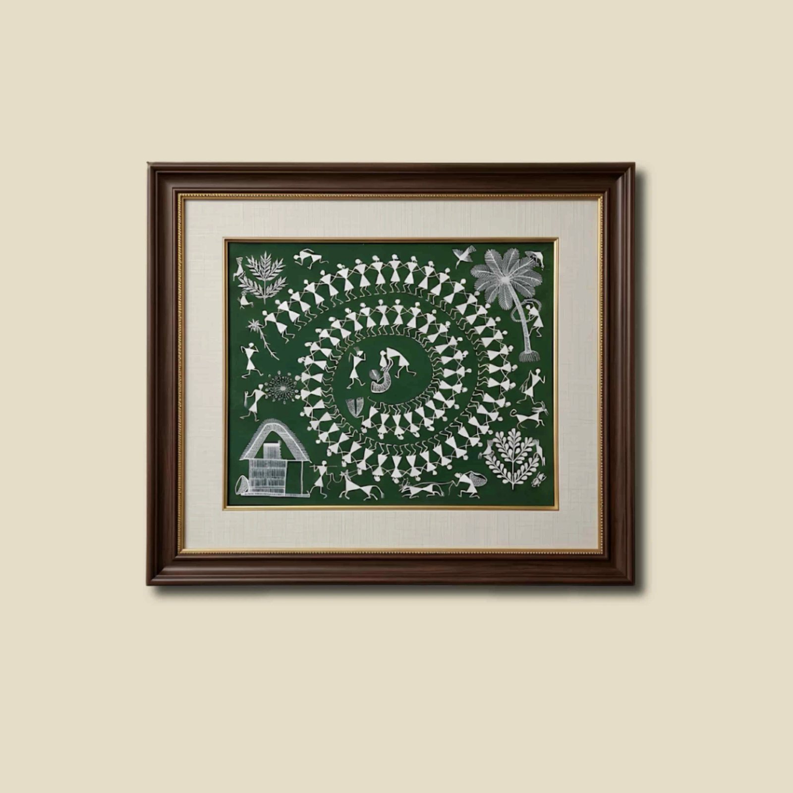 Handpainted Forest Green Warli Painting Thumbnail 1