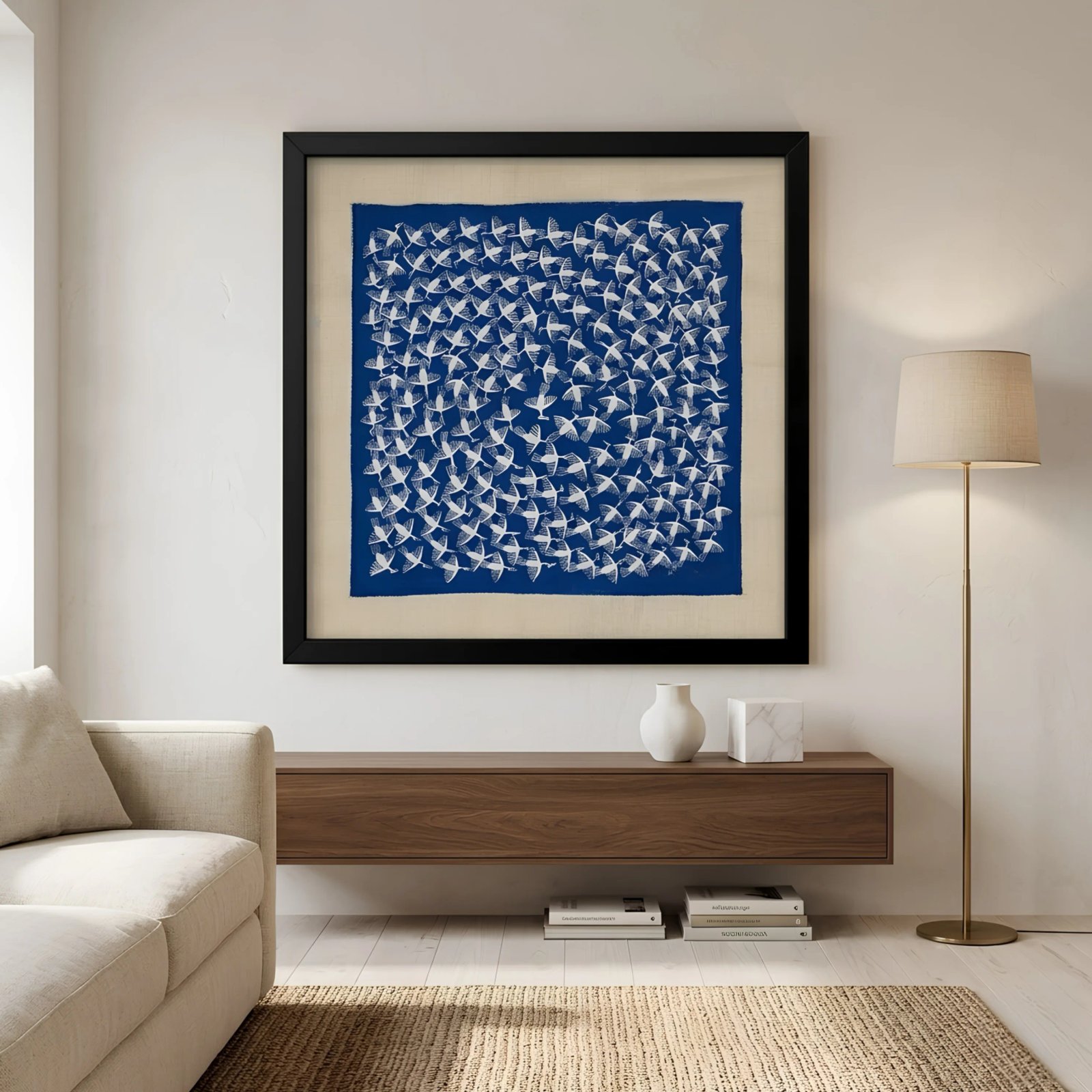 Handpainted Warli Birds in Flight Painting on Canvas Thumbnail 2
