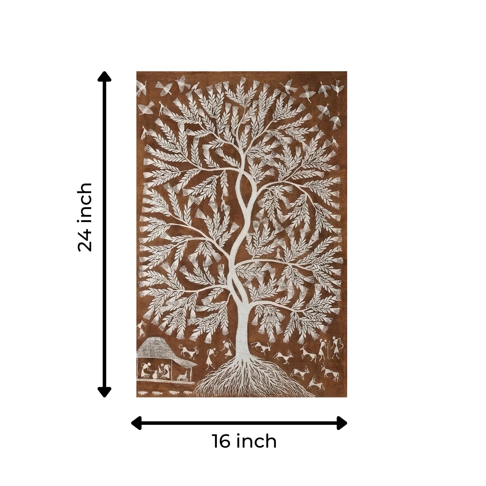Authentic Warli Tree of Life Canvas Painting by Sanjay Parhad – Traditional Indian Tribal Wall Art Thumbnail 3