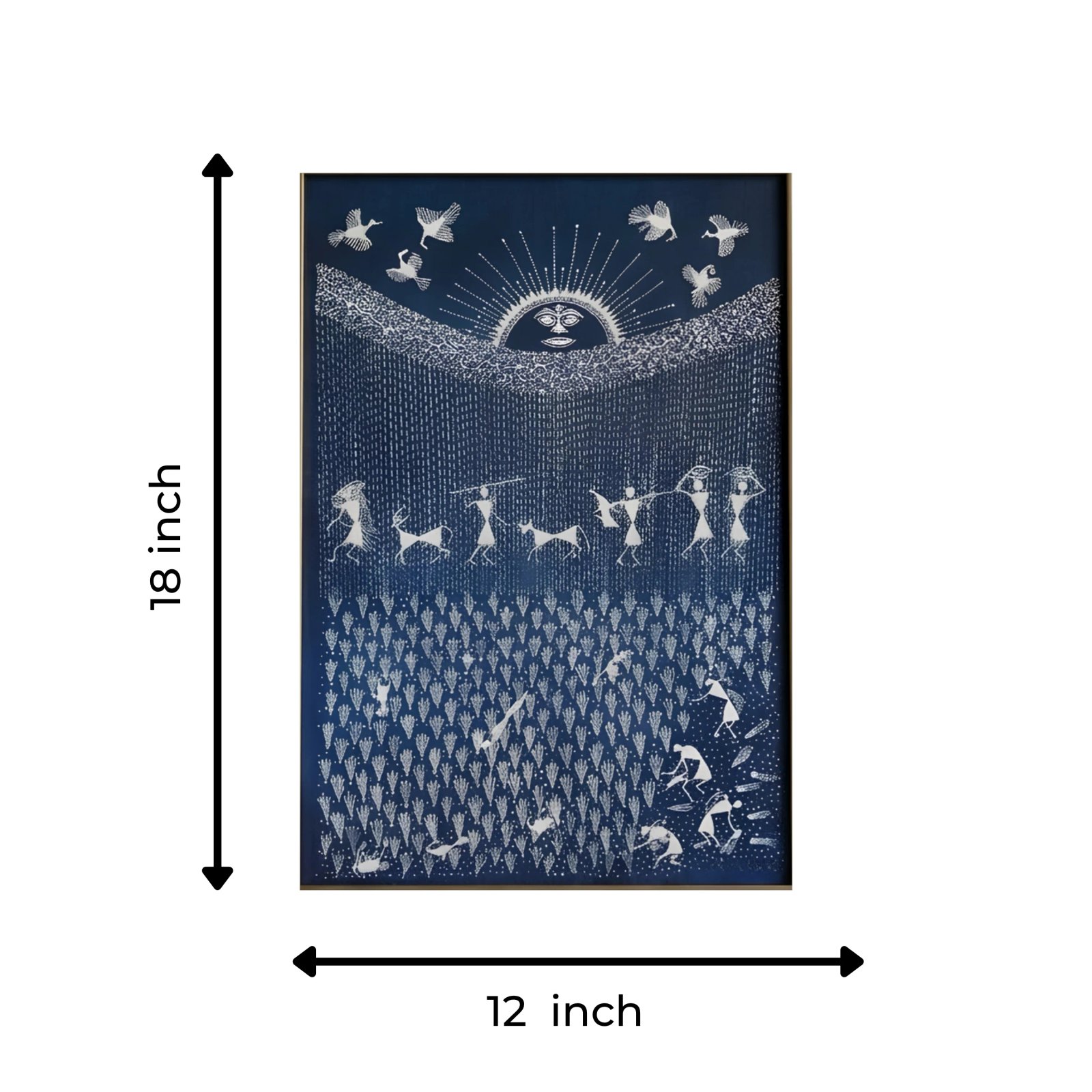 Handpainted Royal Indigo Blue Warli Painting – The Monsoon Rain & Rice Plantation Ritua Thumbnail 3