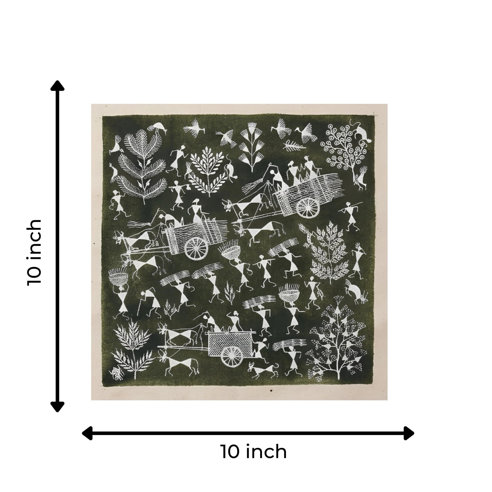 Handmade Warli Painting - Rural Village Harvest Scene Thumbnail 3