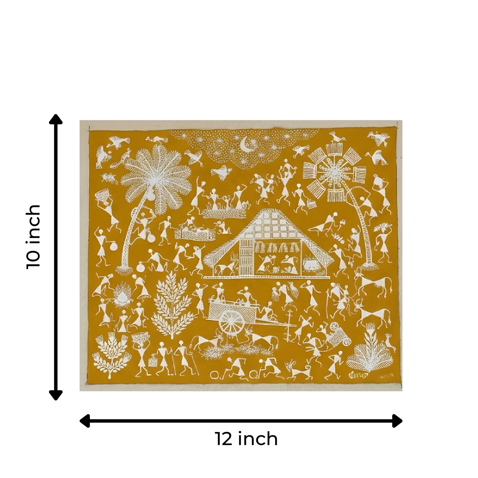 Handpainted Mustard Yellow Warli Painting Thumbnail 3