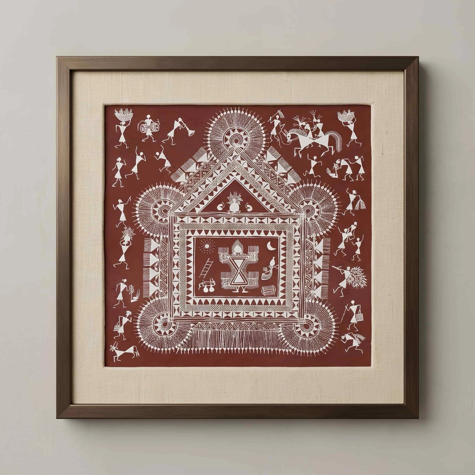 Traditional Warli Wedding Chauk Painting on Canvas Thumbnail 1