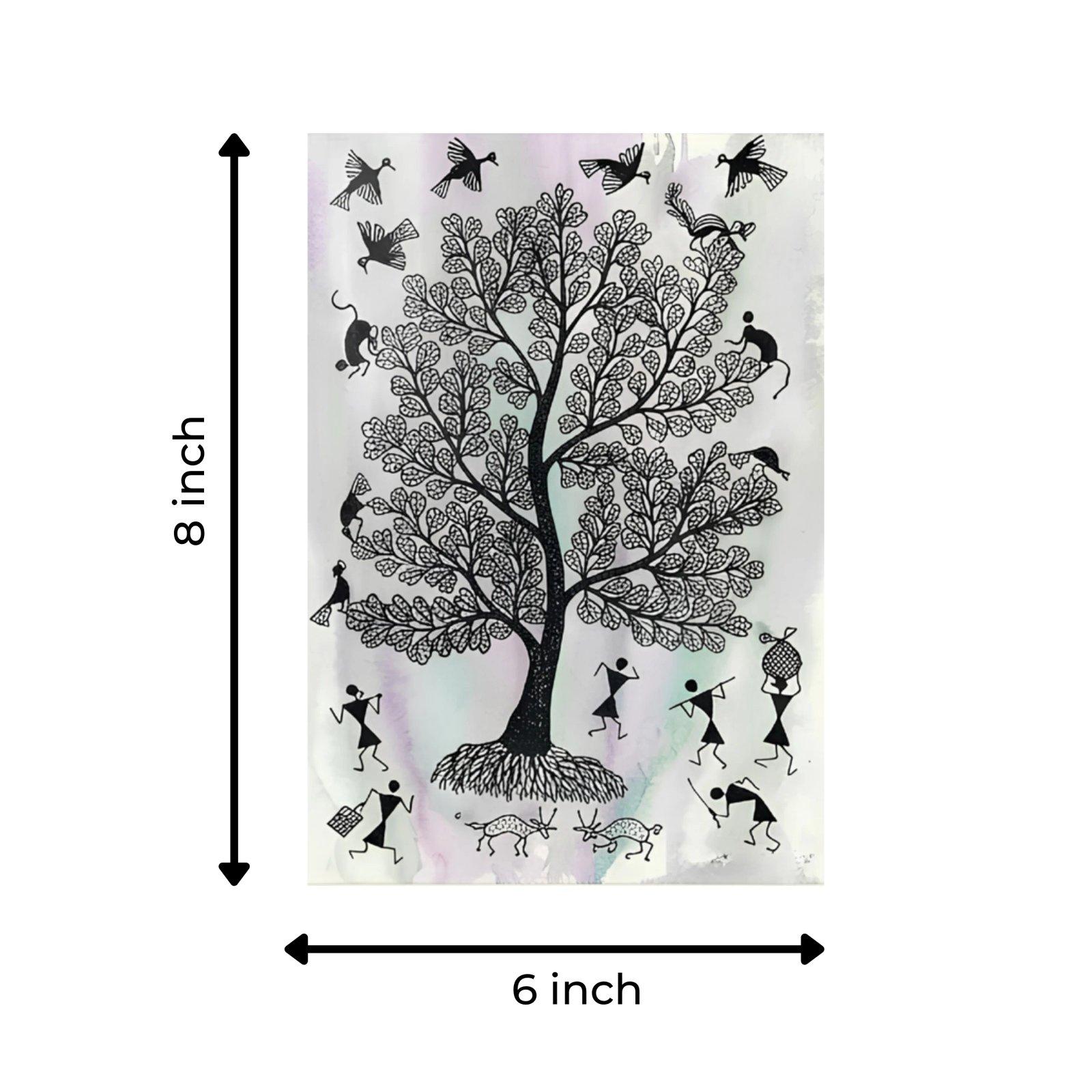 Hand-Painted Warli Tribal Art – Earthy Tree of Life & Village Daily Life Painting Thumbnail 3