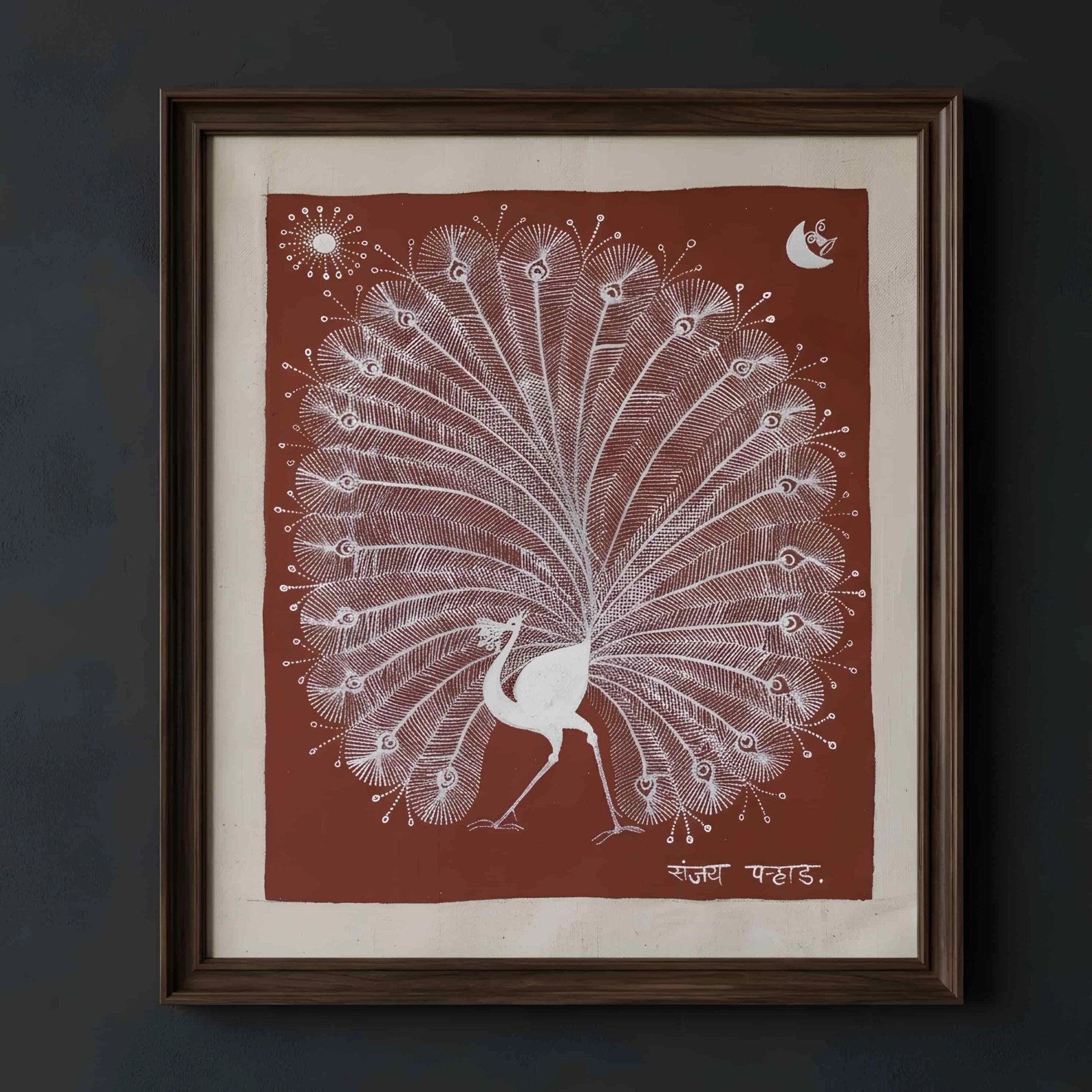 Moonlit Peacock – Tribal Folk Art Painting