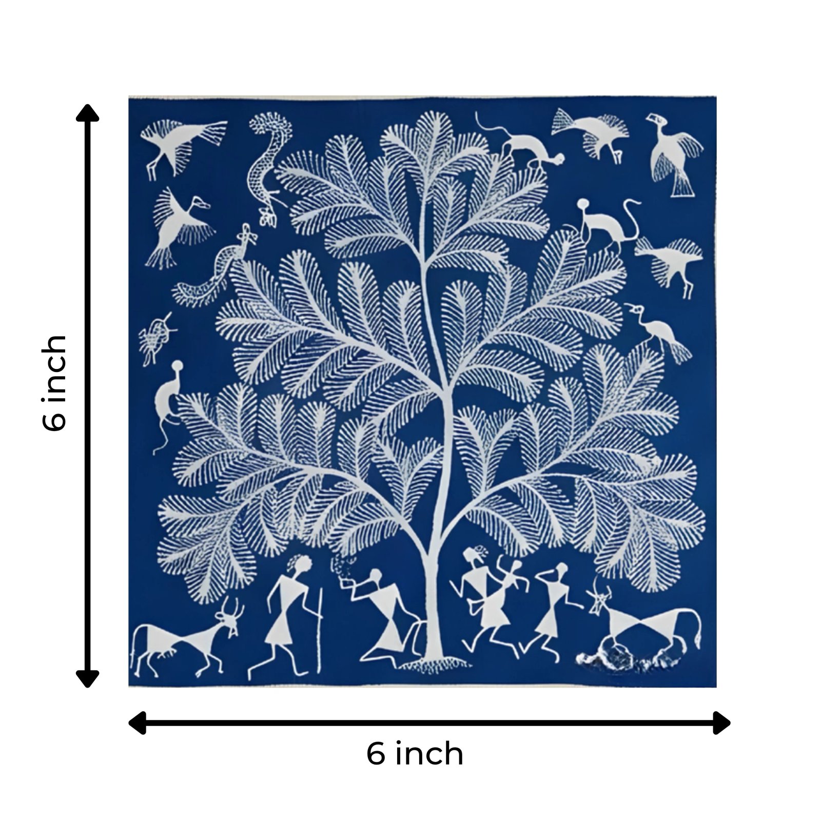 Authentic Handmade Warli Folk Art Painting – Tree of Life & Tribal Village Celebration Thumbnail 3