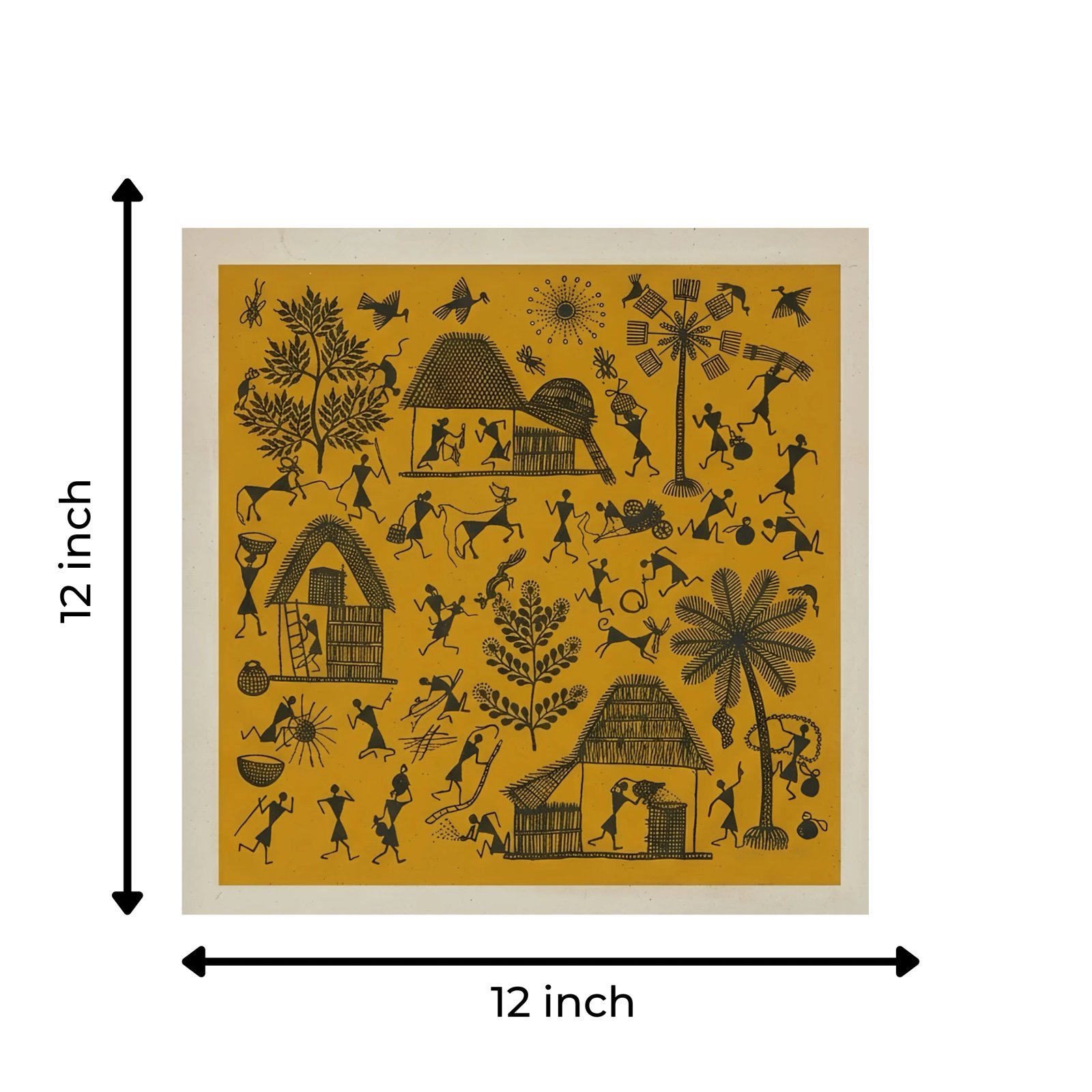 Handpainted Warli Tribal Village Life Painting on Canvas Thumbnail 3