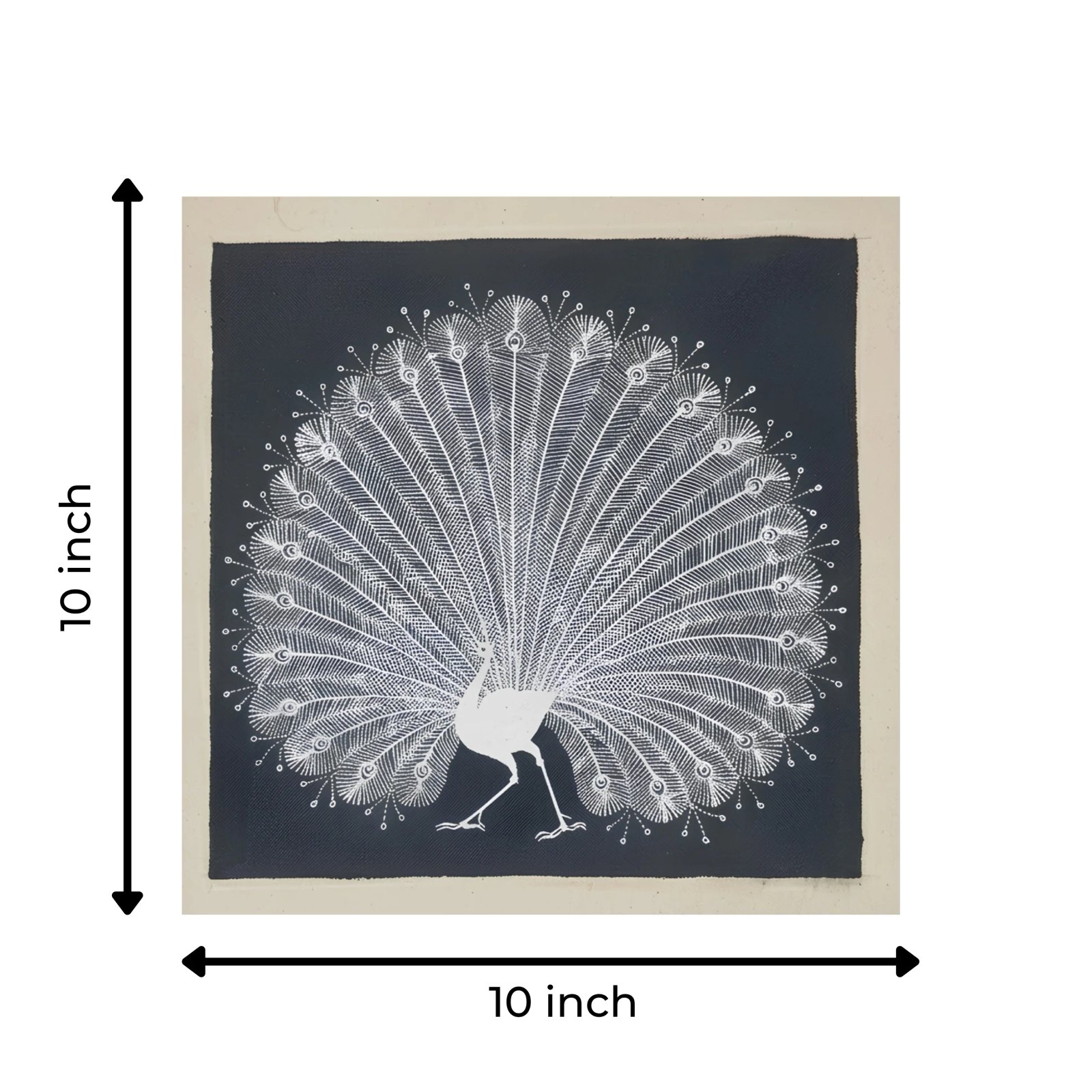 Handmade Warli Painting - Majestic Dancing Peacock Thumbnail 3