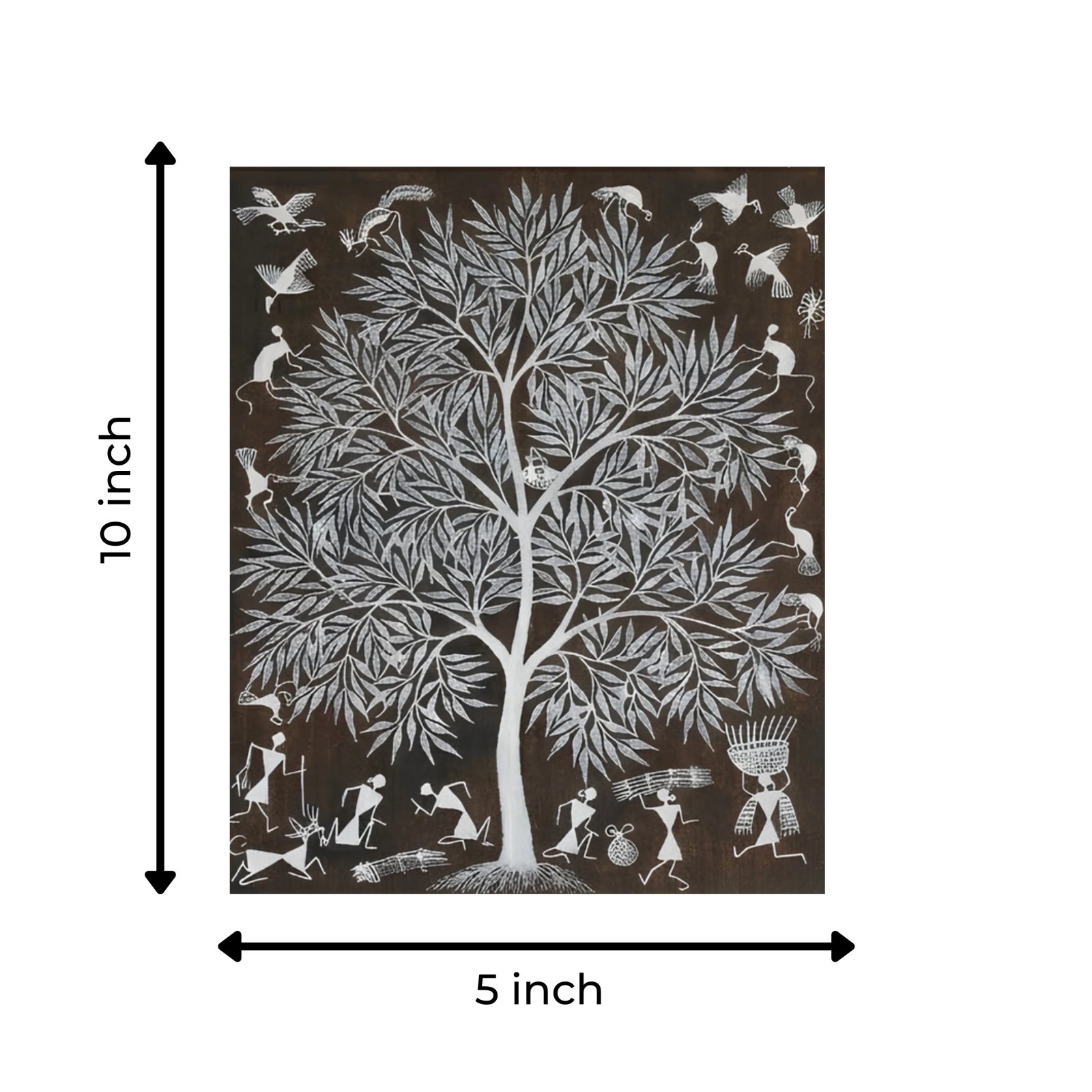 Original Handmade Warli Folk Art Painting – Sacred Forest Tree of Life Thumbnail 3