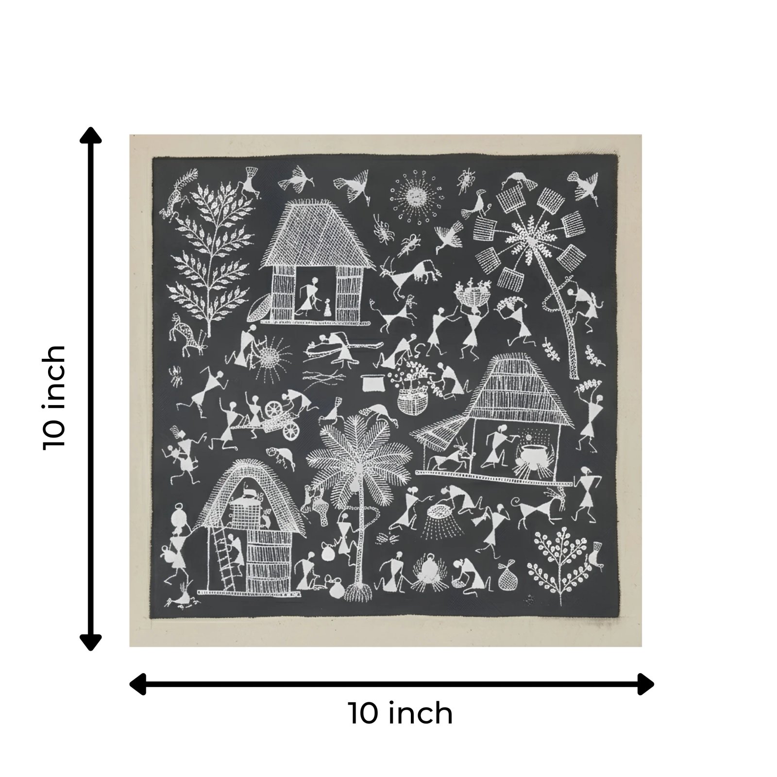 Handmade Warli Painting - Traditional Tribal Village Life Thumbnail 3