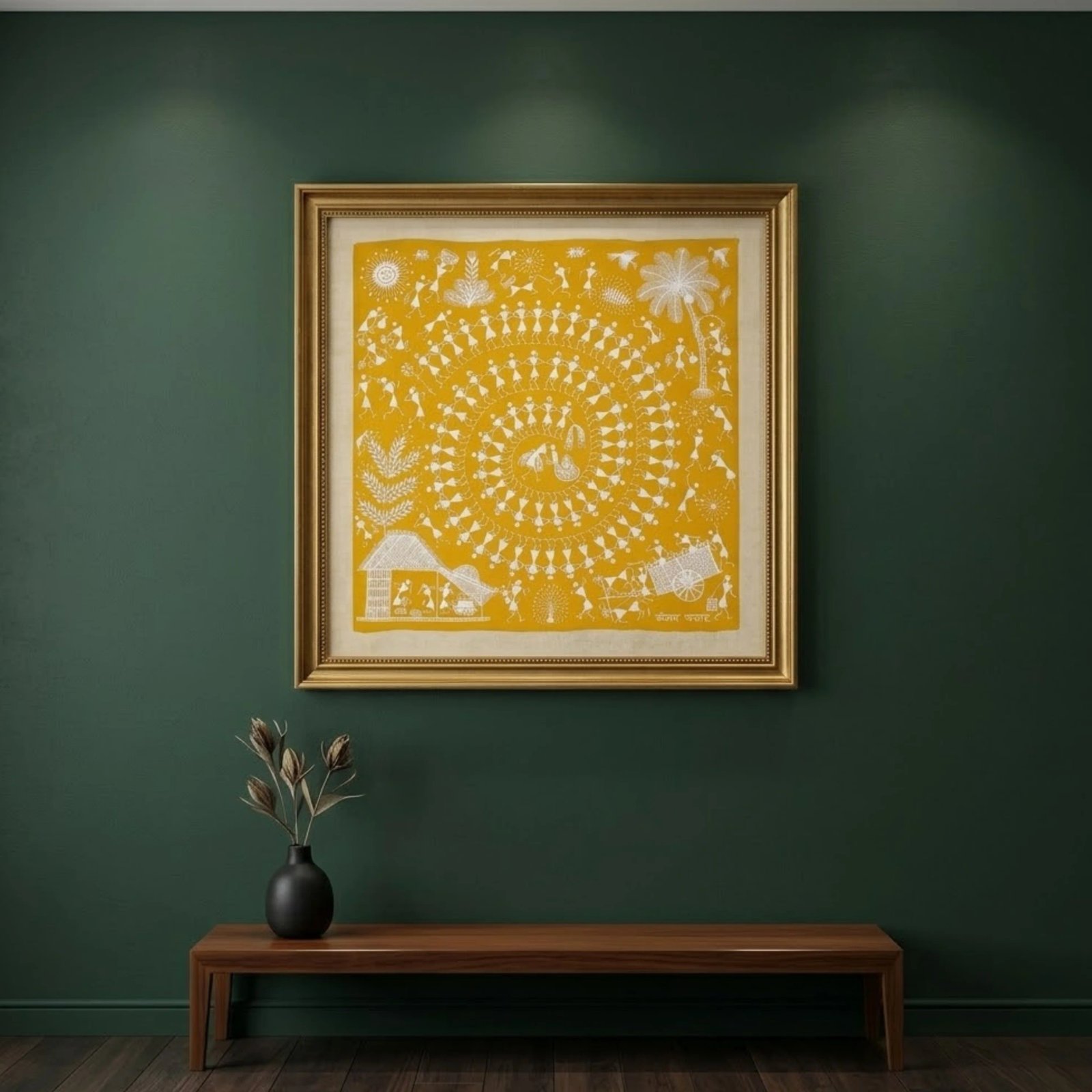 Handmade Warli Painting on Canvas - Traditional Indian Tribal Thumbnail 2