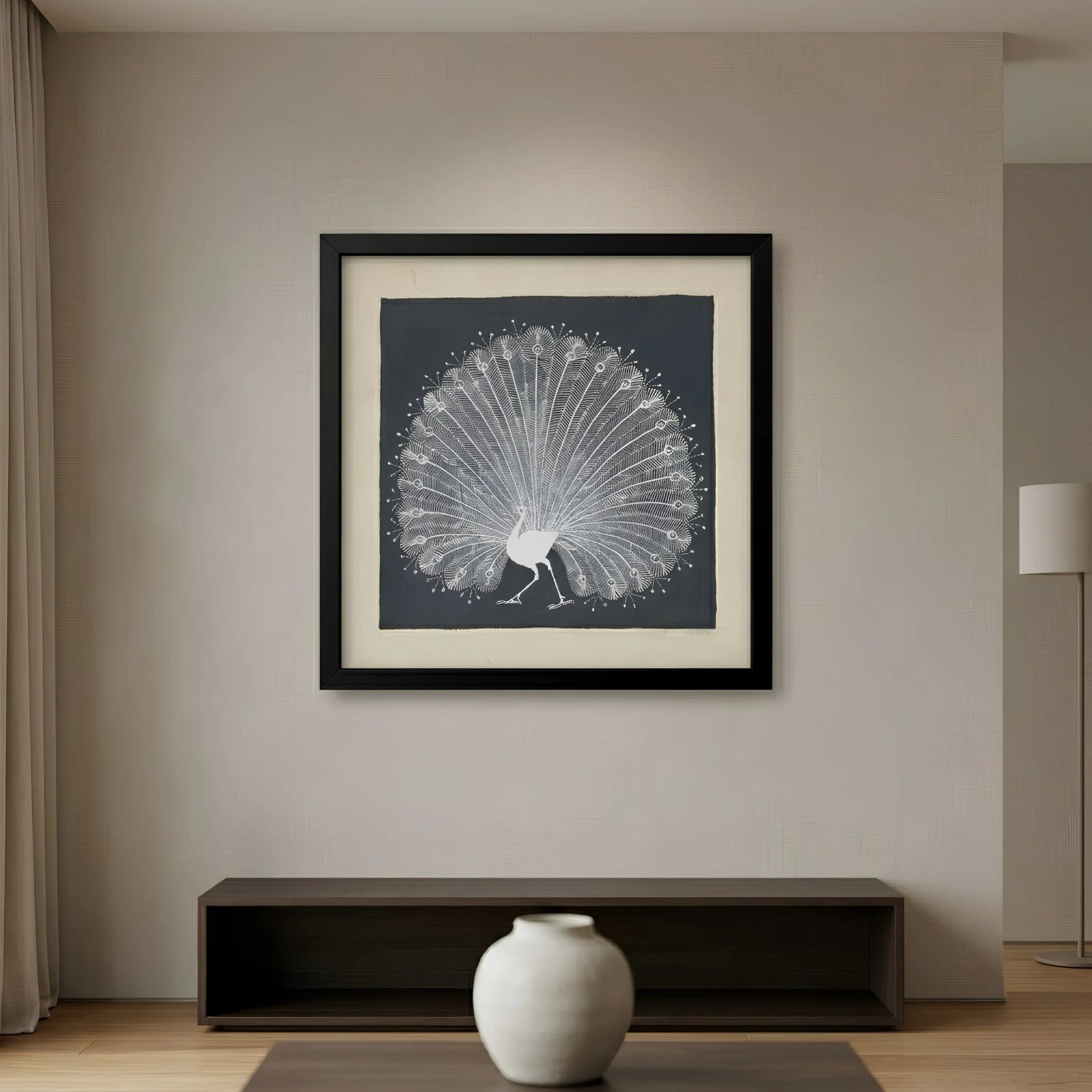 Handmade Warli Painting - Majestic Dancing Peacock alternate view