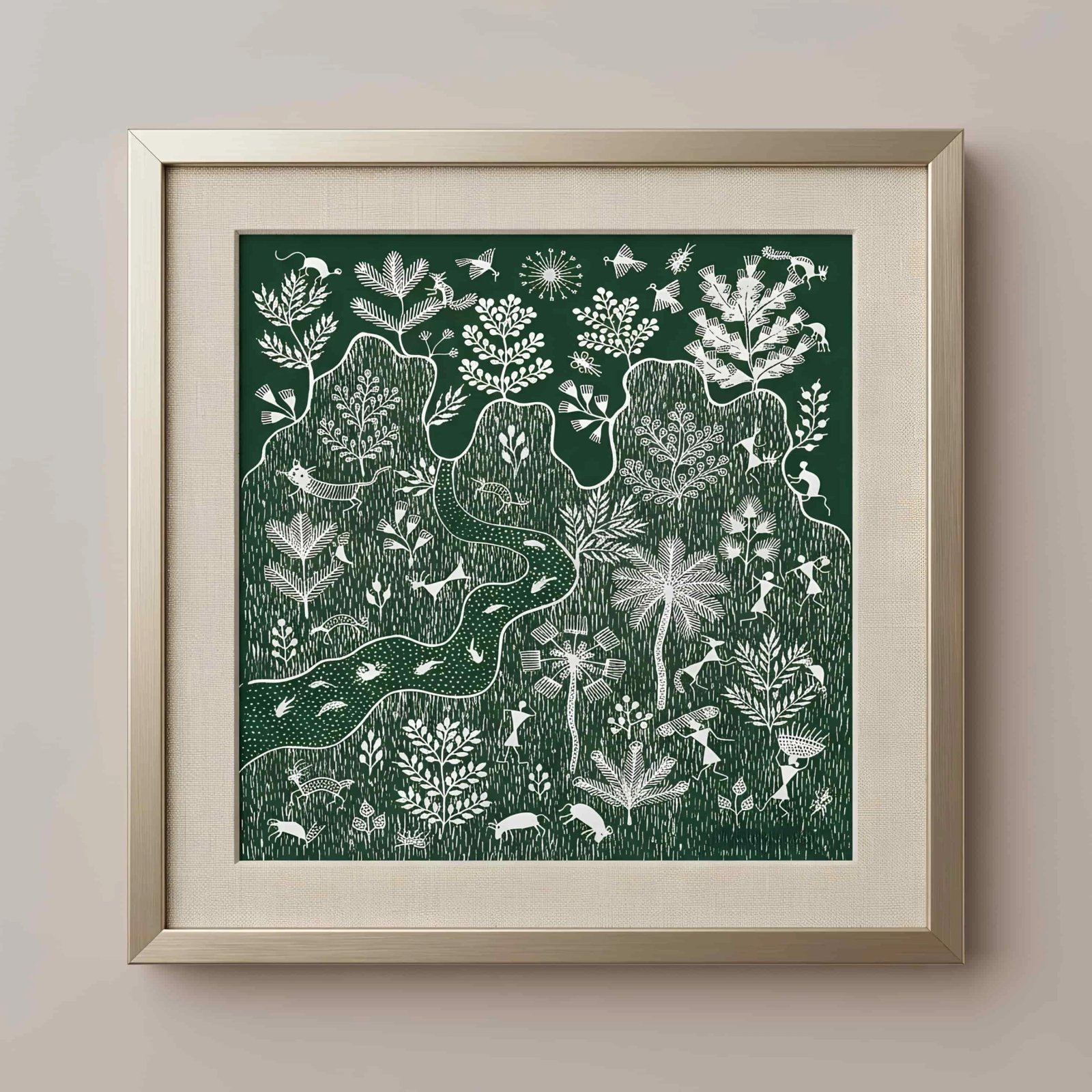 Original Warli Mountain Landscape and River Painting Thumbnail 1