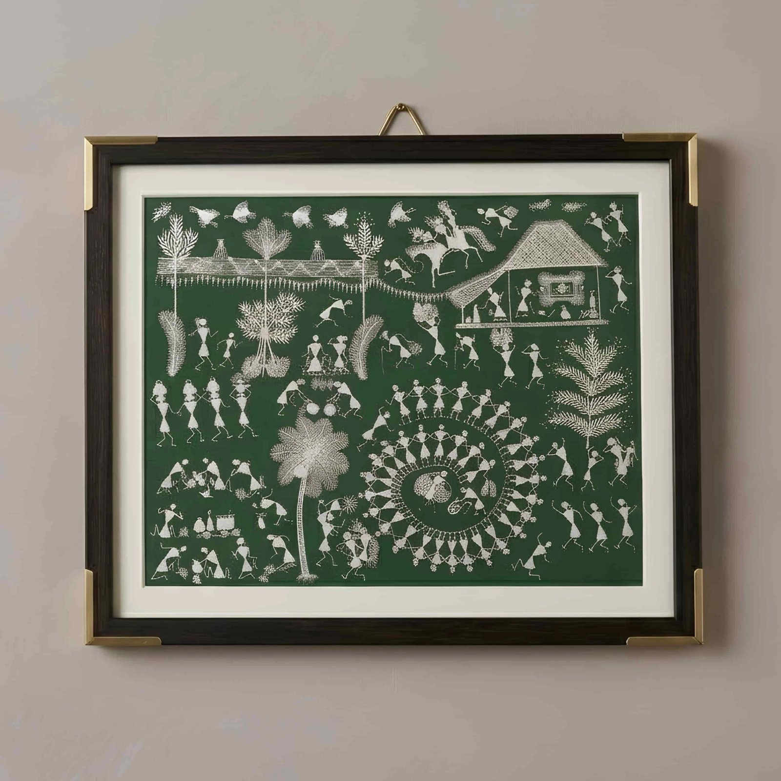 Handpainted Forest Green Warli Painting Thumbnail 1