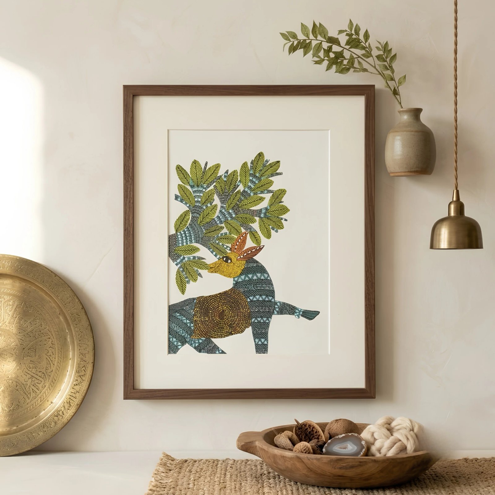 Original Gond Tribal Painting – The Majestic Blue Deer & Sacred Tree Thumbnail 2