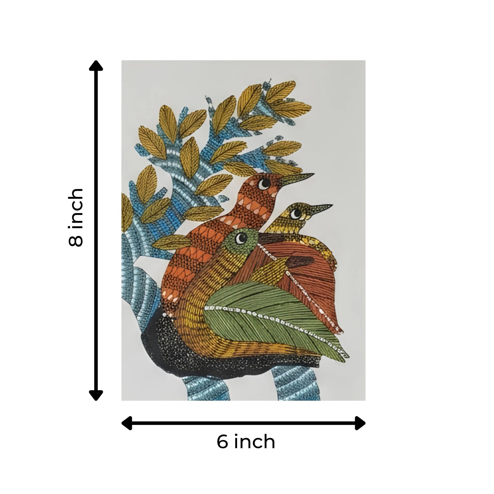 Original Gond Tribal Painting – The Nesting Birds on Sacred Tree Thumbnail 3