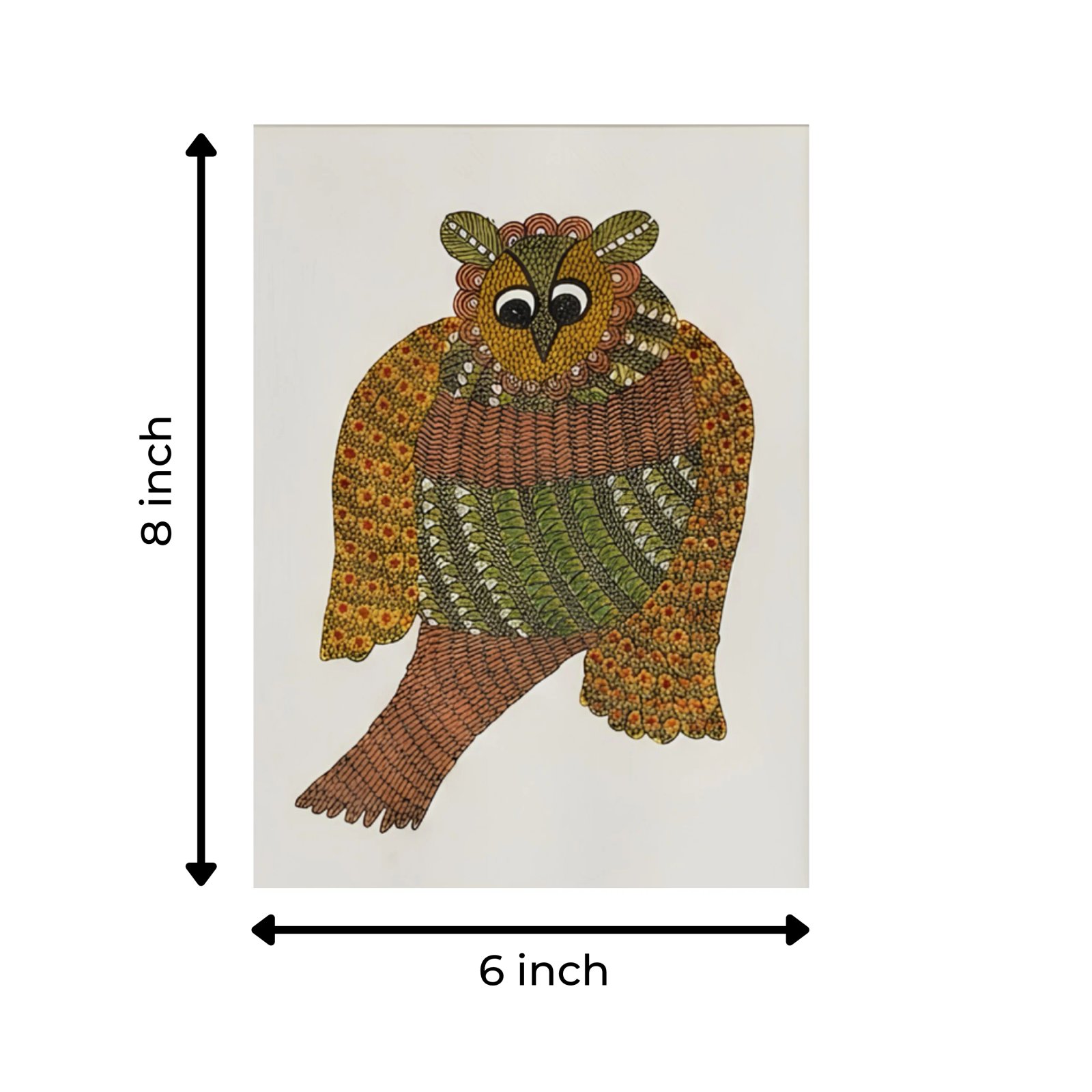 Handpainted Gond Art Mystic Owl Painting – Authentic Indian Tribal Folk Thumbnail 3