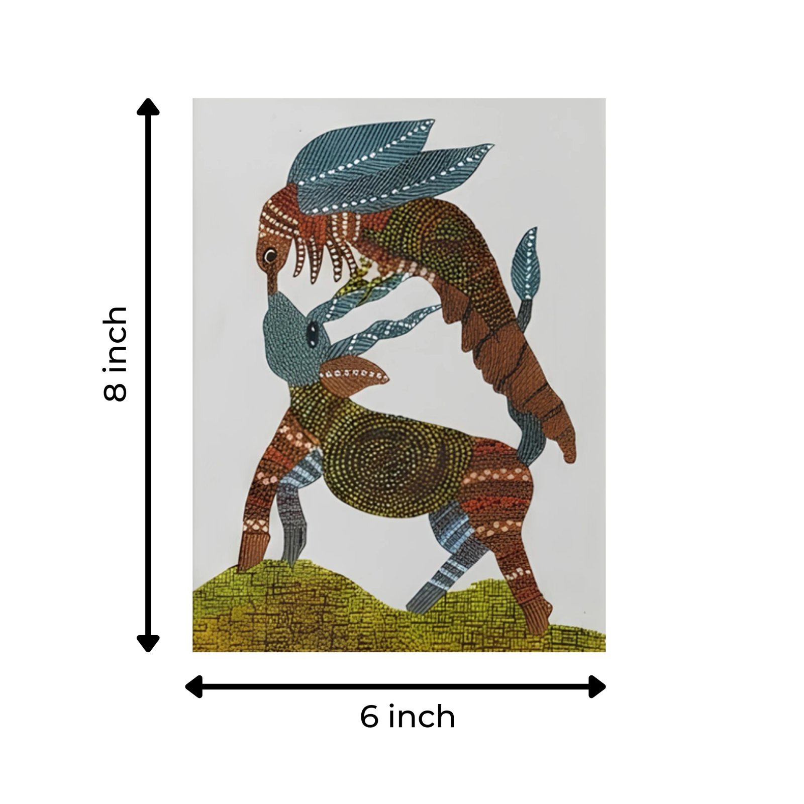 Handpainted Gond Art Deer & Mystical Bird Painting – Traditional Indian Triba Thumbnail 3