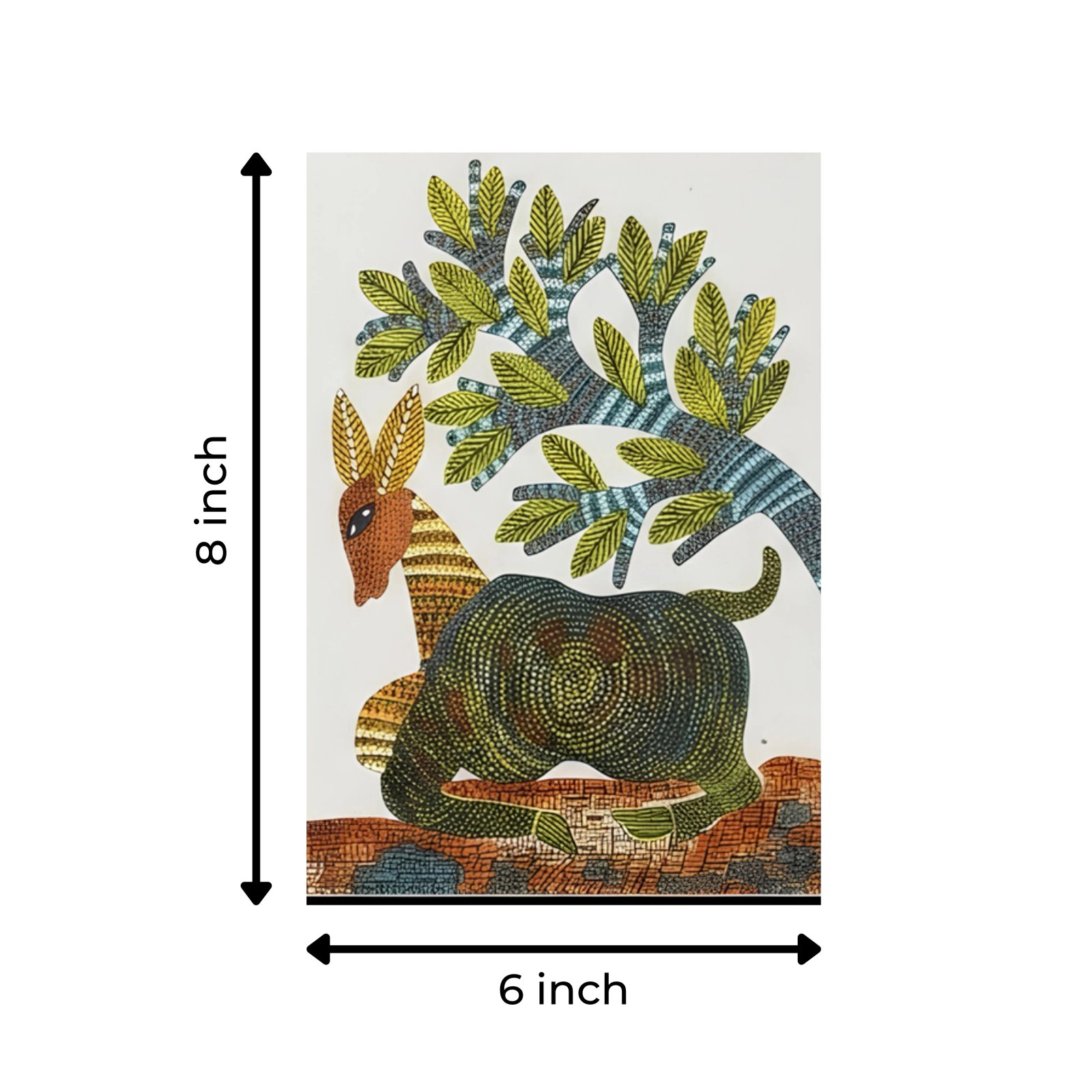 Handpainted Gond Art Resting Deer under Tree Painting Thumbnail 3