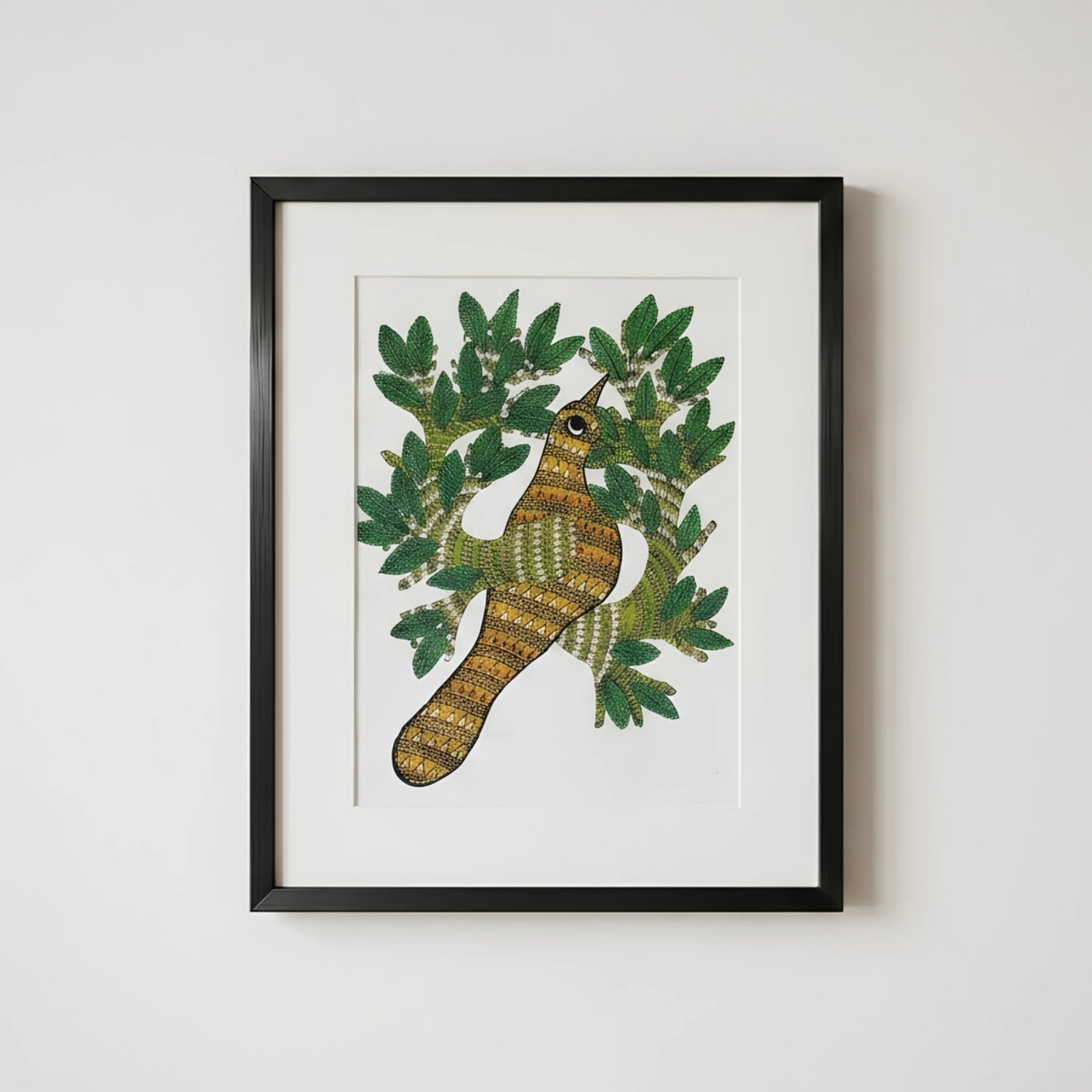 Handpainted Gond Art Bird in Tree Painting Thumbnail 1