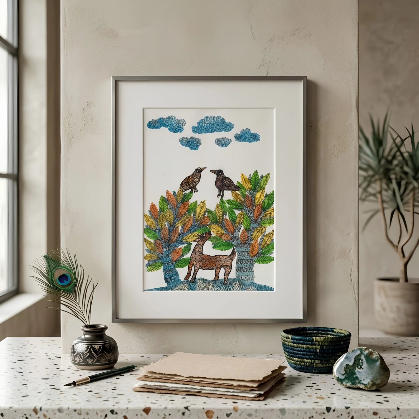 Handpainted Gond Art Forest Landscape Painting alternate view