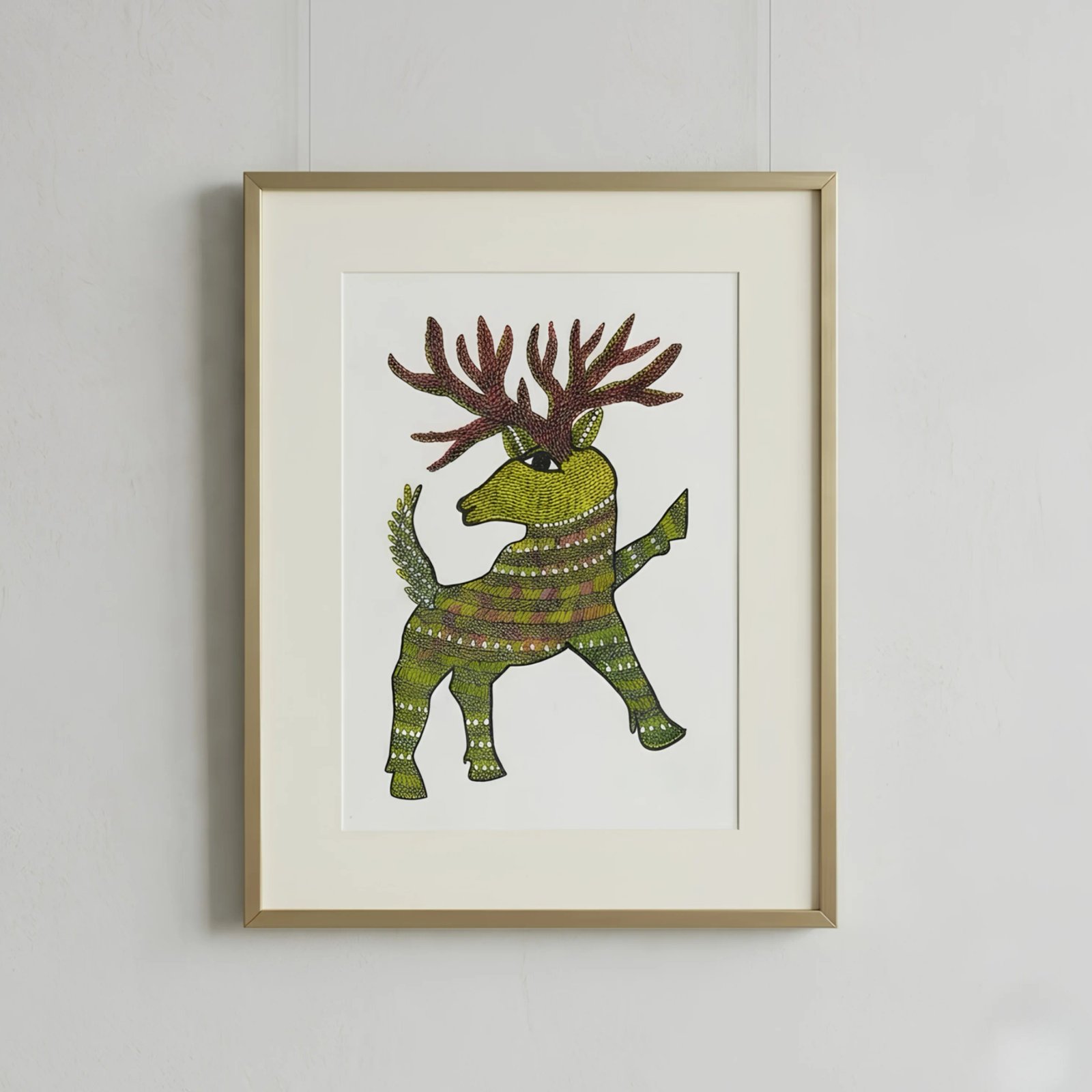 Handpainted Gond Art Barasingha Stag Painting Thumbnail 1