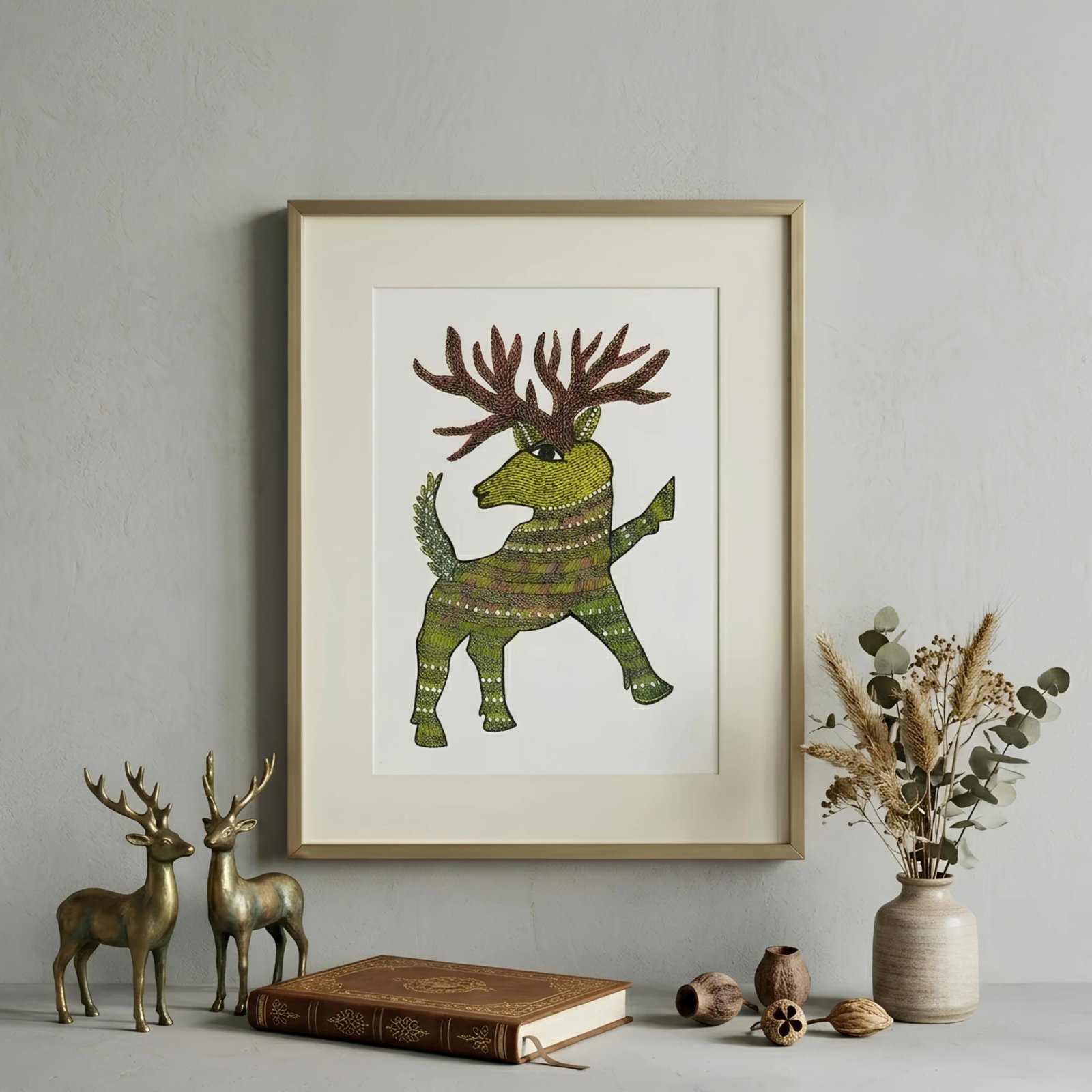 Handpainted Gond Art Barasingha Stag Painting Thumbnail 2