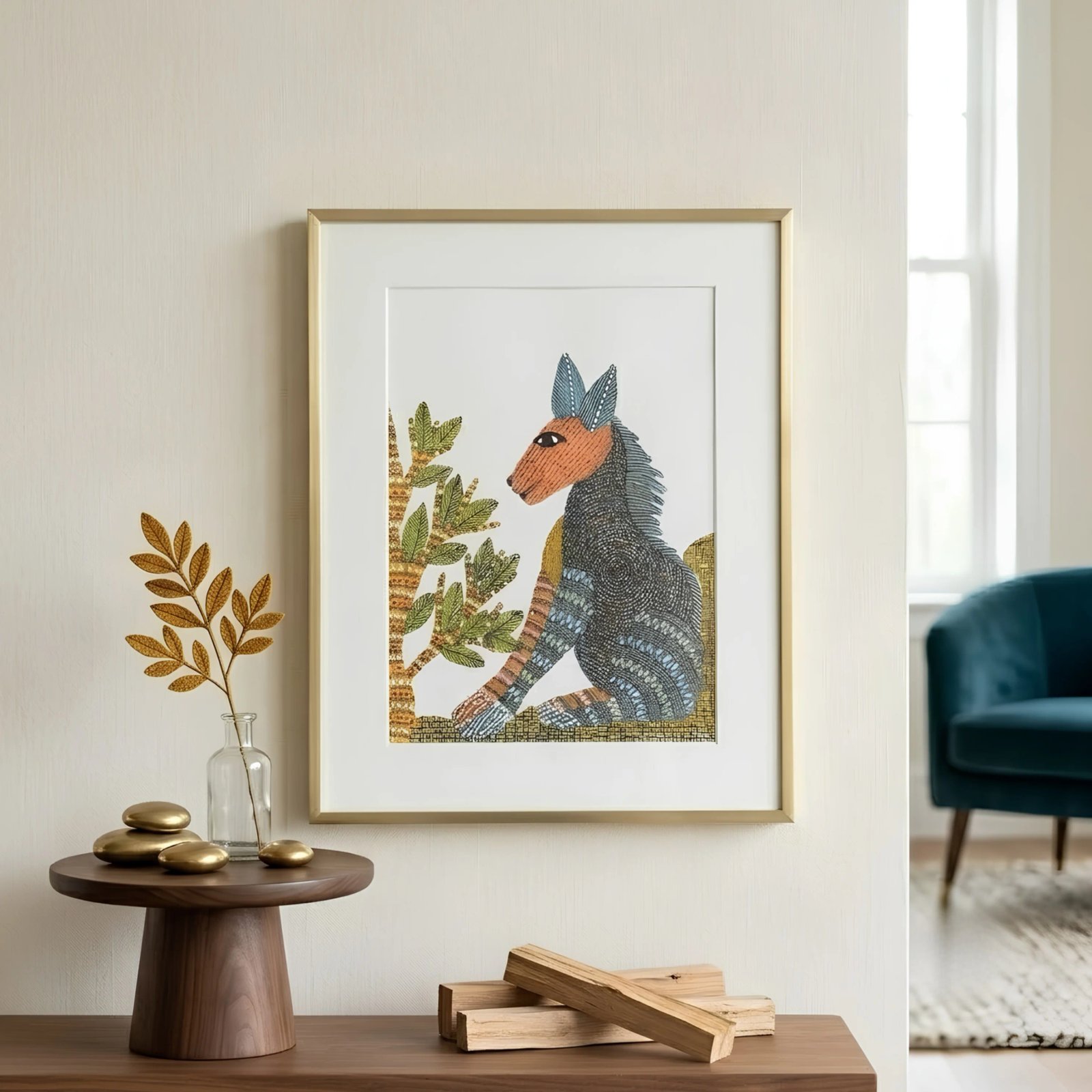 Handpainted Gond Art Forest Creature Painting Thumbnail 2