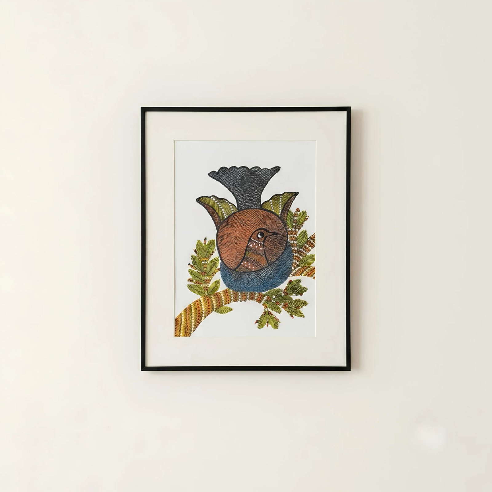 Handpainted Gond Art Nesting Bird on Branch Painting Thumbnail 1