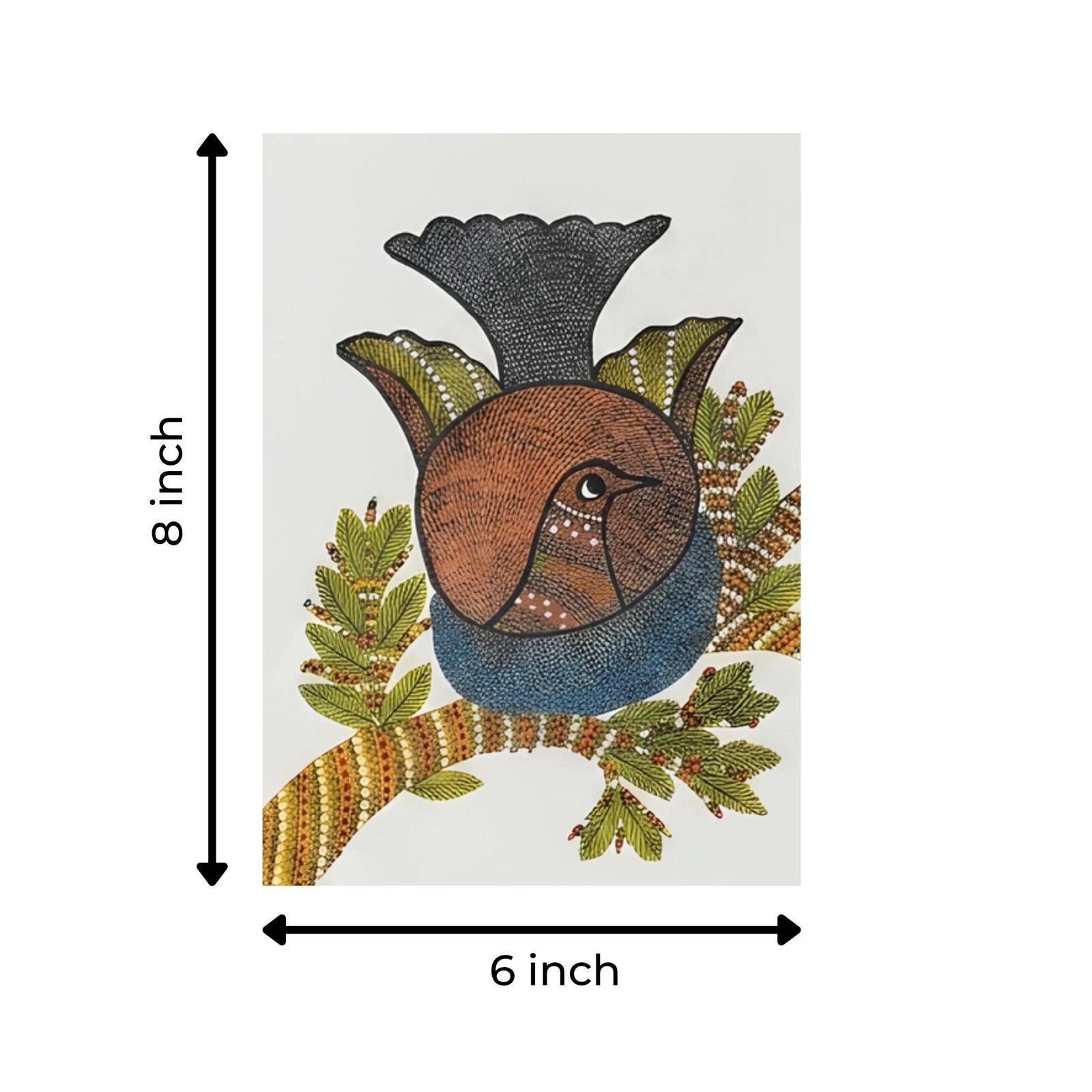 Handpainted Gond Art Nesting Bird on Branch Painting Thumbnail 3