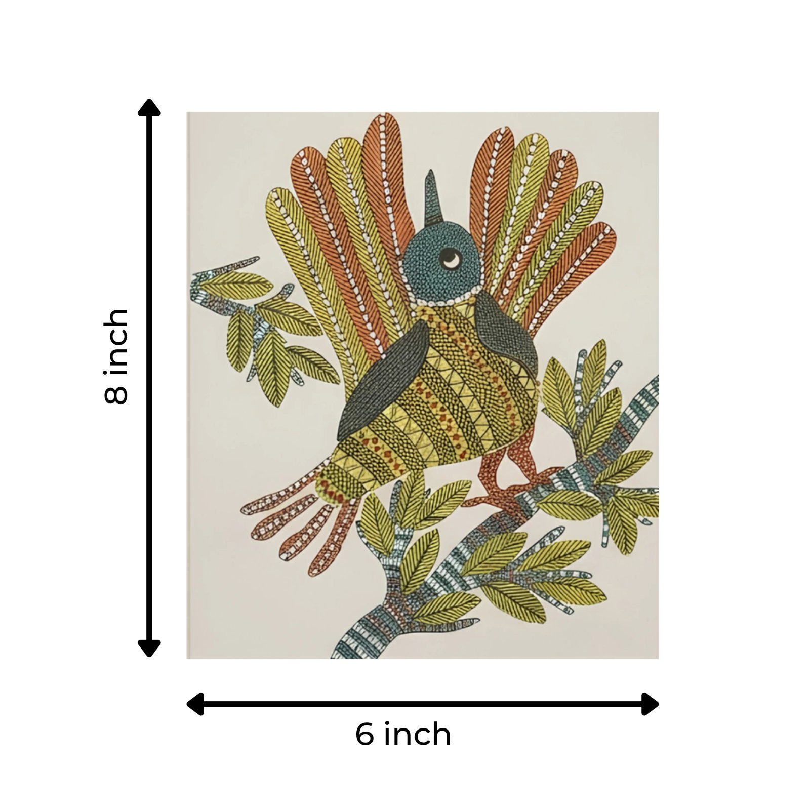 Handpainted Gond Art Dancing Bird Painting Thumbnail 3