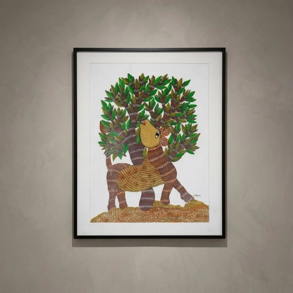 The Golden-Headed Forest Stag Grazing Beneath the Sacred Mahua Tree Thumbnail 1