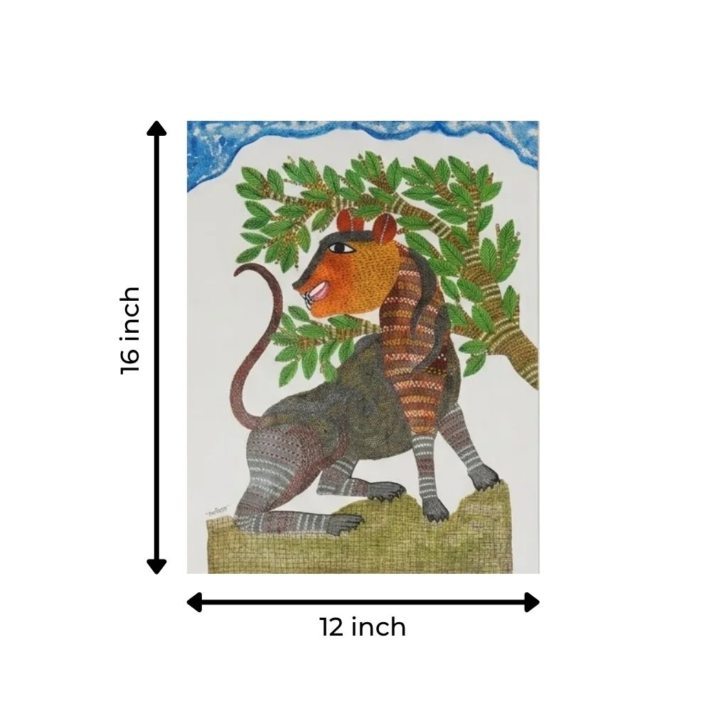 Handpainted Gond Art Painting – The Sacred Forest Tiger Thumbnail 3