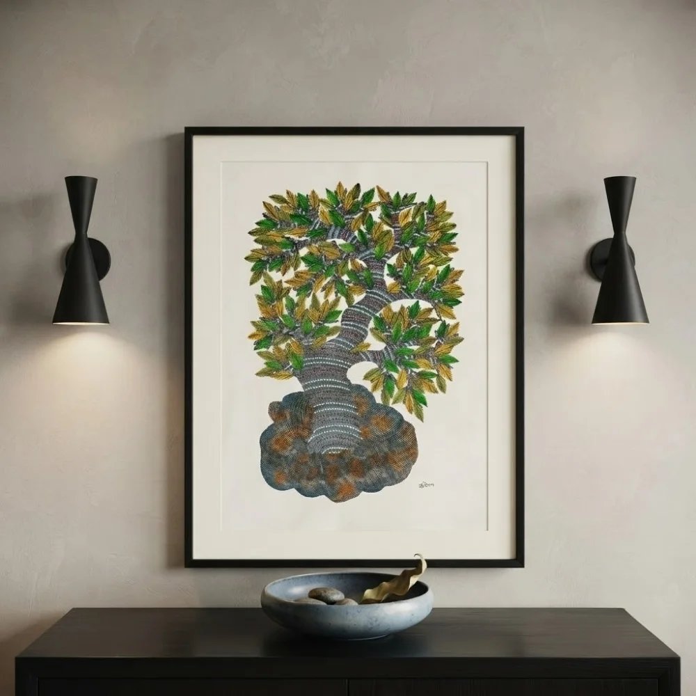 Handpainted Gond Art Painting – The Sacred Tree of Life Thumbnail 2