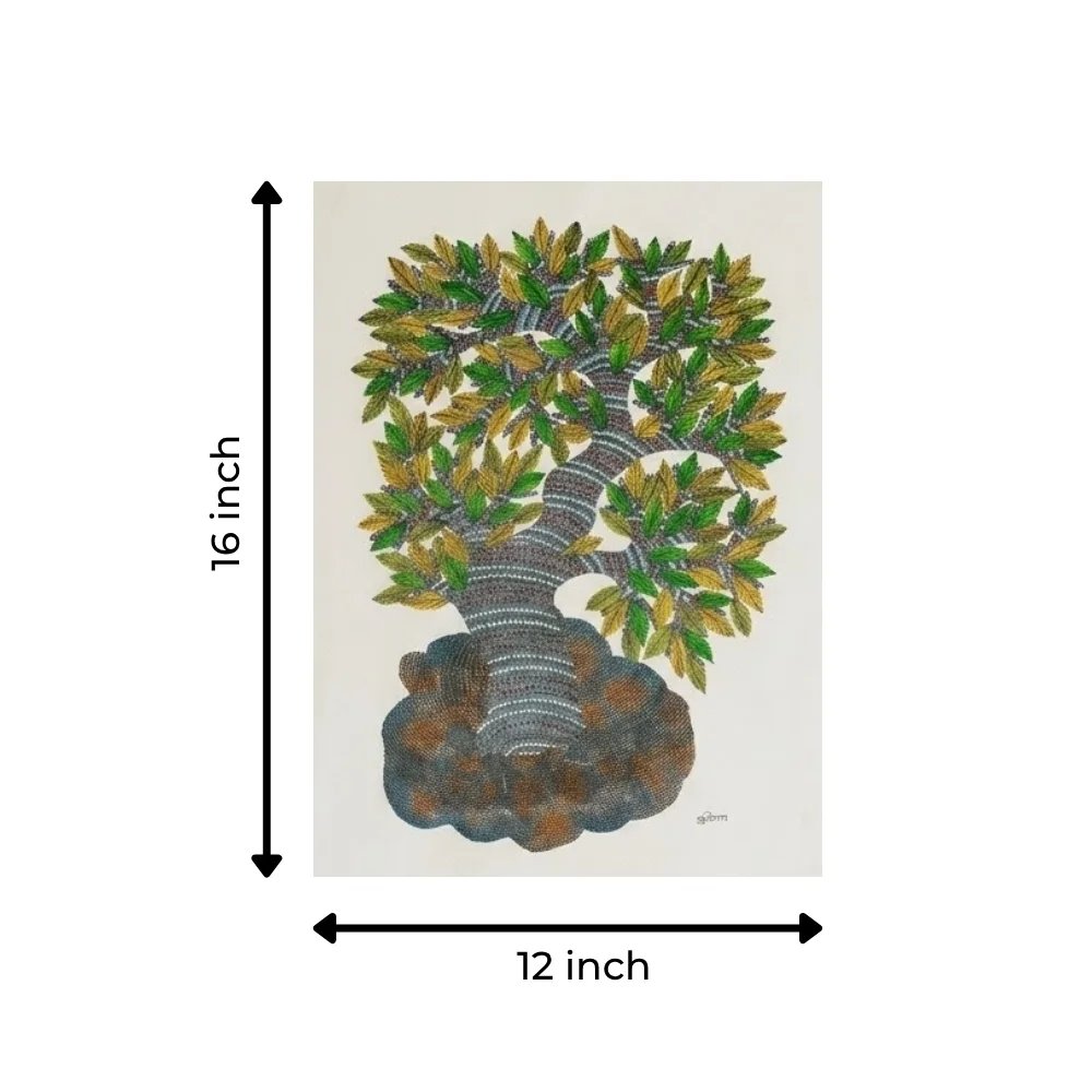 Handpainted Gond Art Painting – The Sacred Tree of Life Thumbnail 3