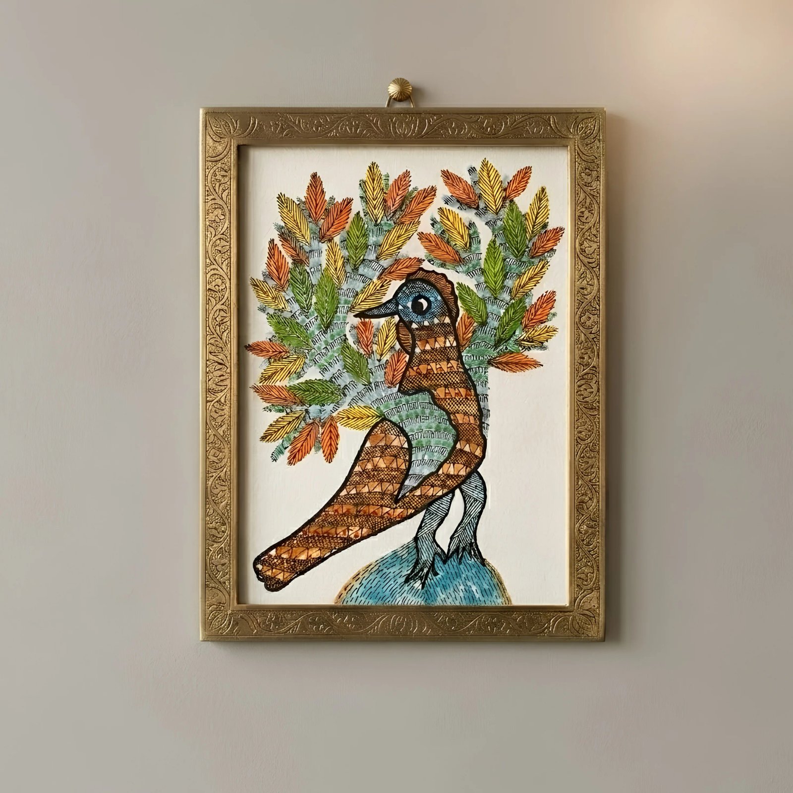 Authentic Gond Art Painting – Traditional Tribal Bird and Tree Artwork on Paper Thumbnail 1