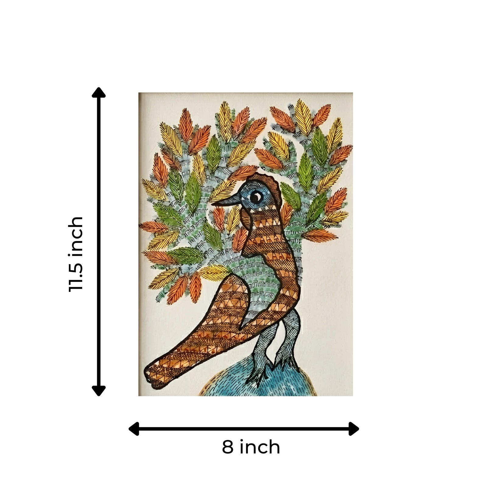 Authentic Gond Art Painting – Traditional Tribal Bird and Tree Artwork on Paper Thumbnail 3