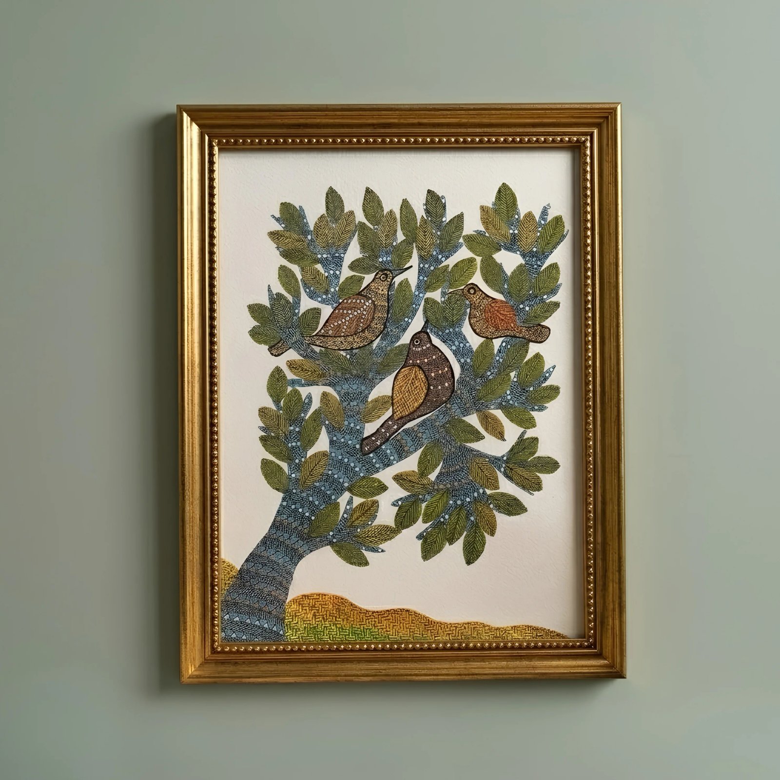 Authentic Gond Painting – Traditional Tribal Birds on Tree of Life Art