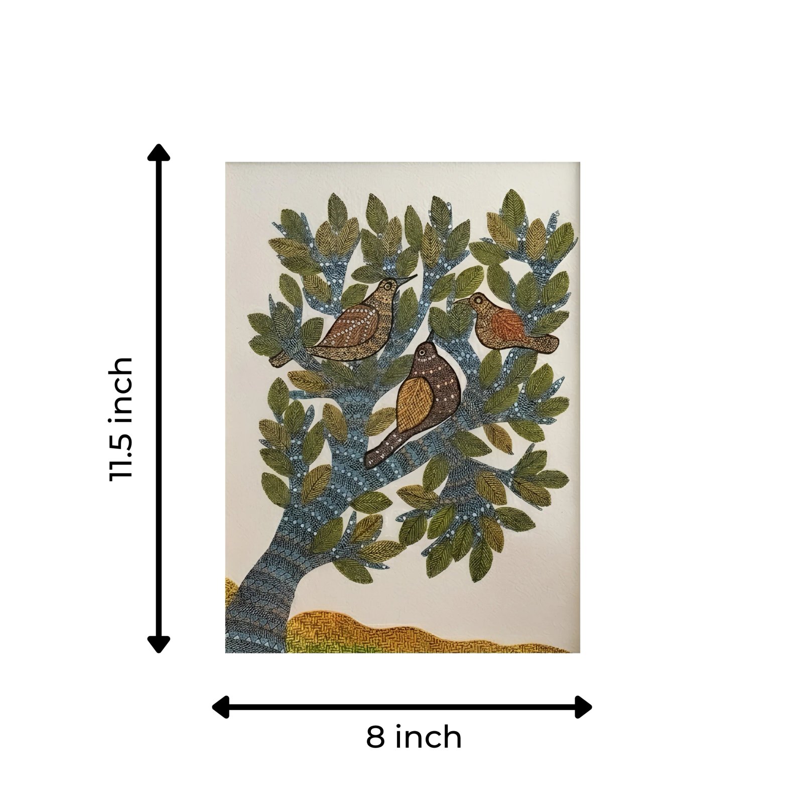 Authentic Gond Painting – Traditional Tribal Birds on Tree of Life Art Thumbnail 3