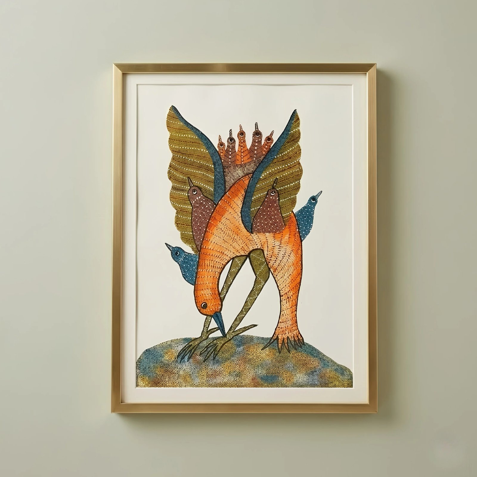 Authentic Gond Painting – Traditional Tribal Mythological Bird Metamorphosis Art