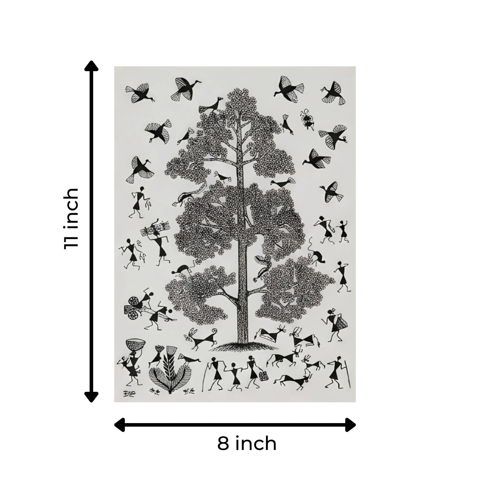 Authentic Warli Tree of Life Monochrome Thumbnail 3