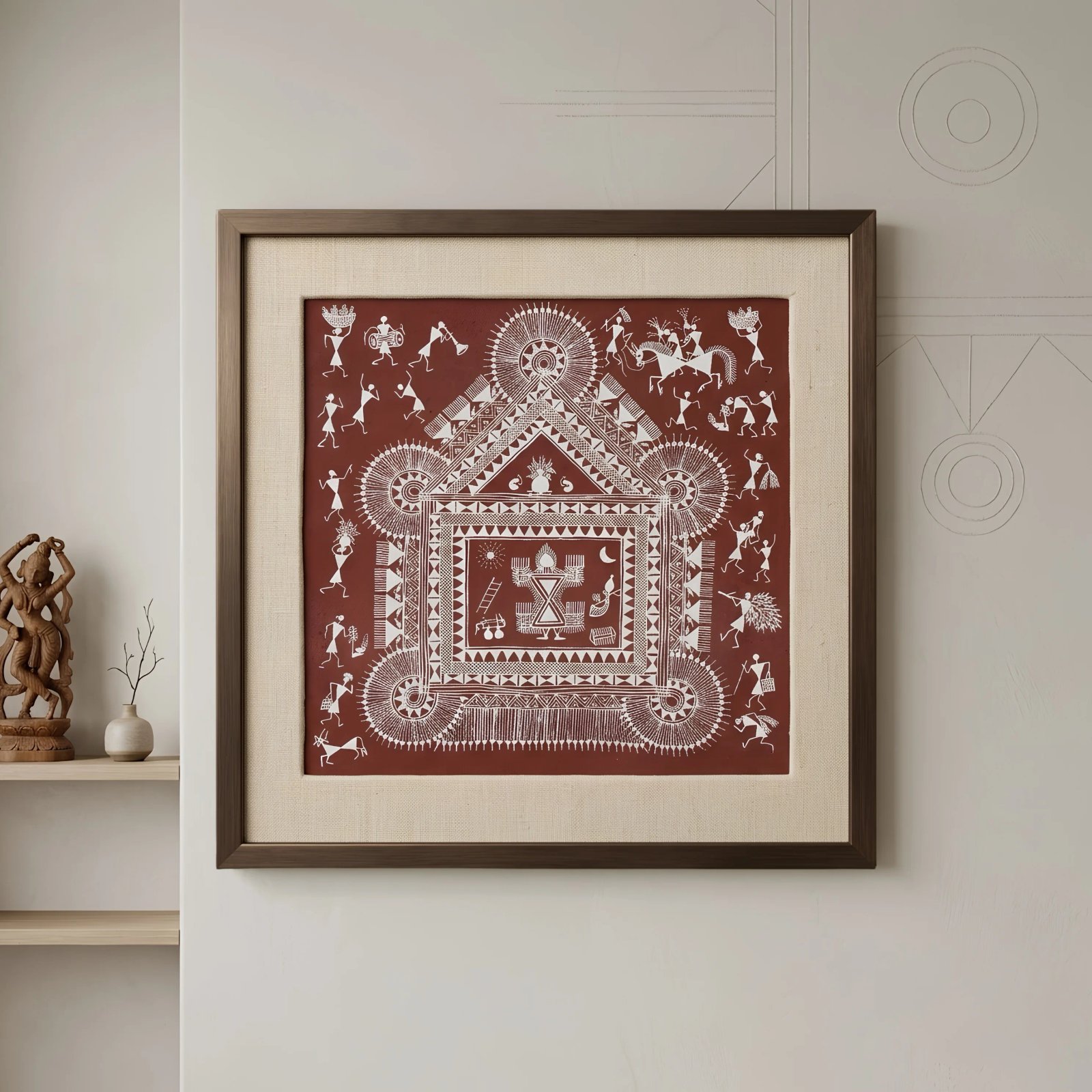 Traditional Warli Wedding Chauk Painting on Canvas Thumbnail 2