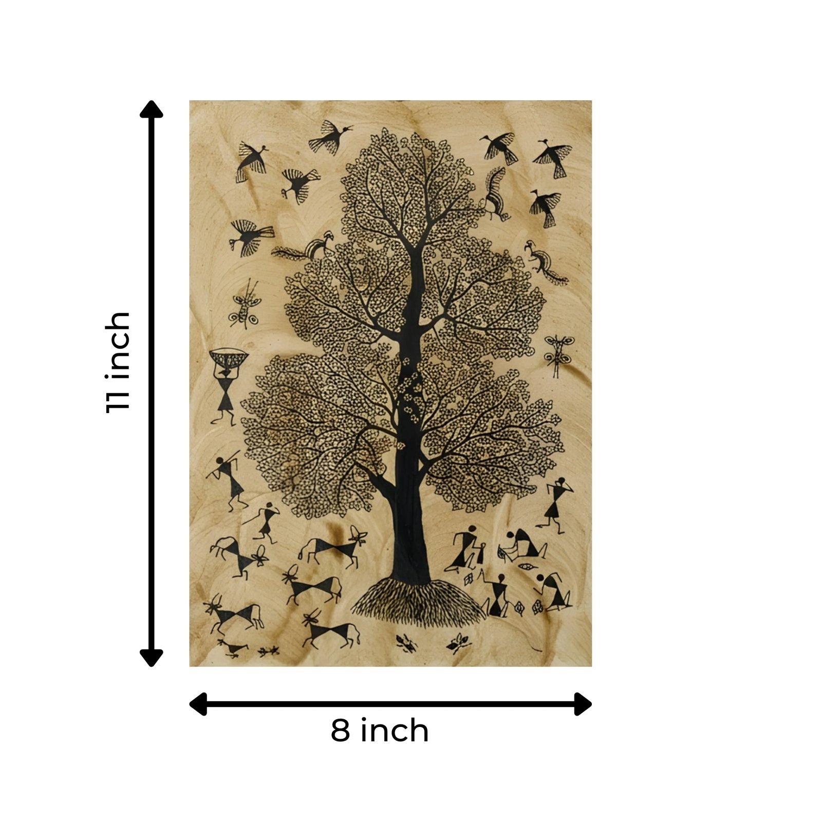 Hand-Painted Warli Art: The Abundant Tree of Life on Earthy Mud-Texture Background Thumbnail 3