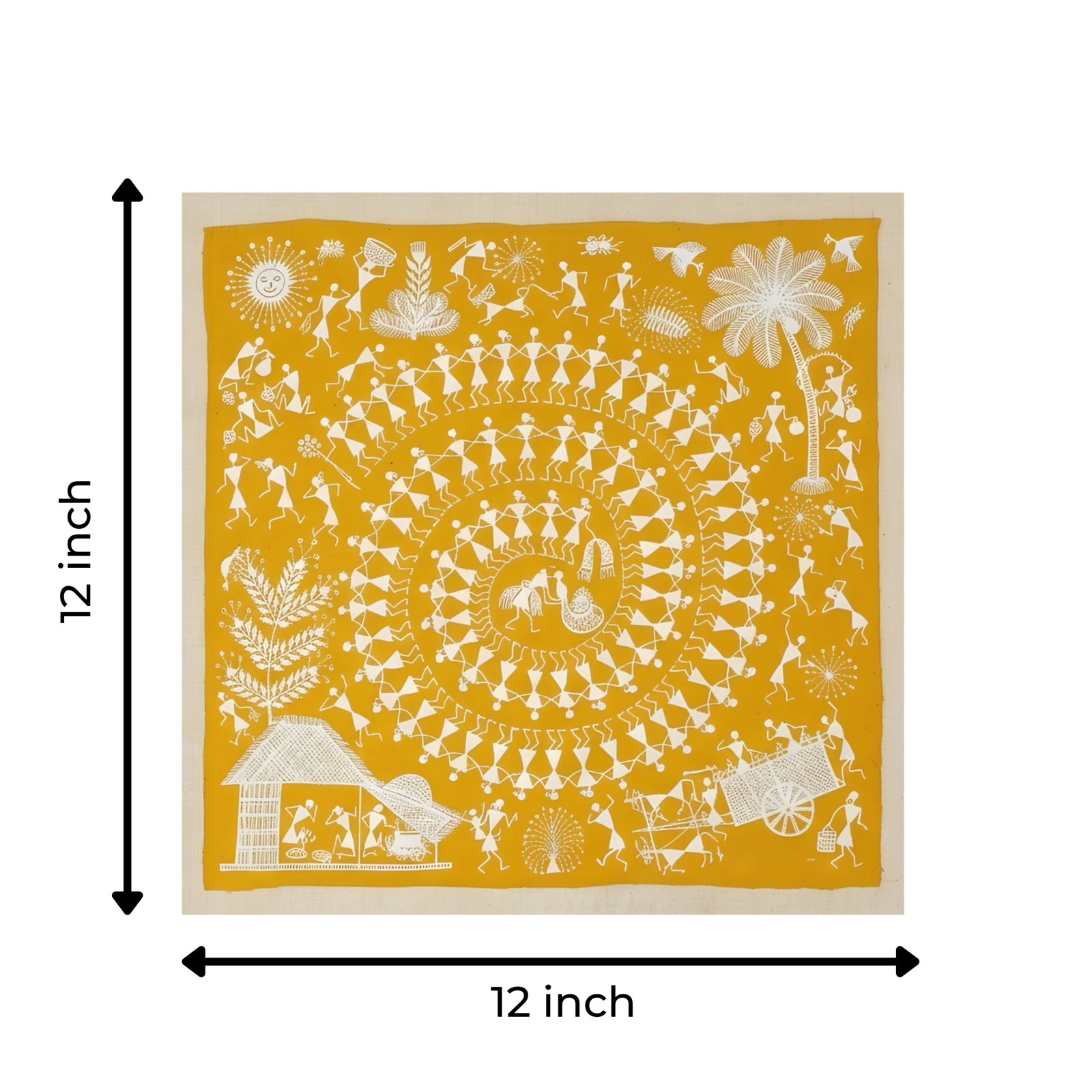 Handmade Warli Painting on Canvas - Traditional Indian Tribal Thumbnail 3