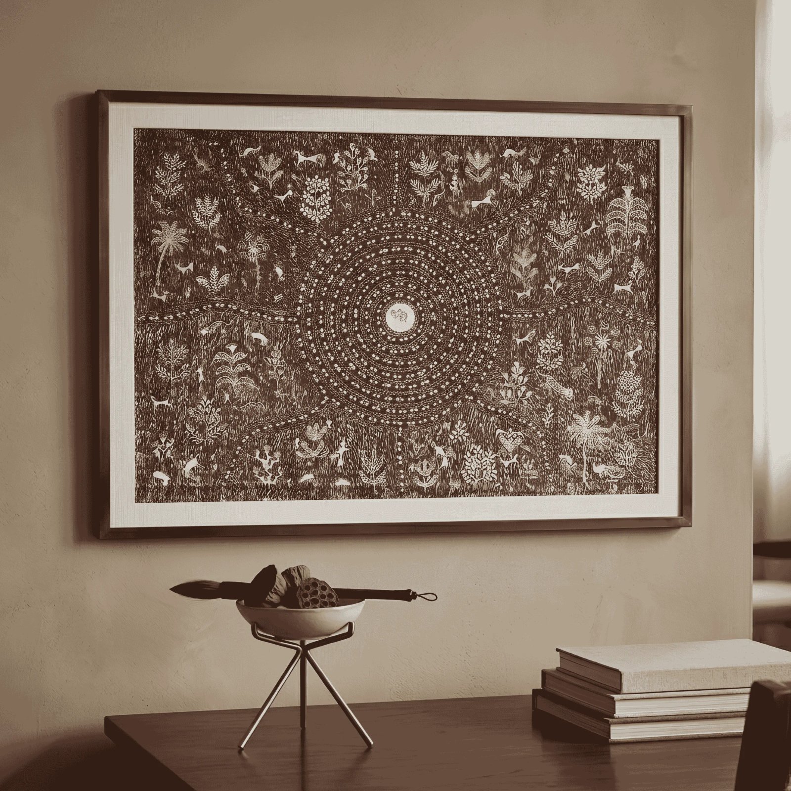 Authentic Warli Sacred Spiral & Jungle Forest Painting Thumbnail 2