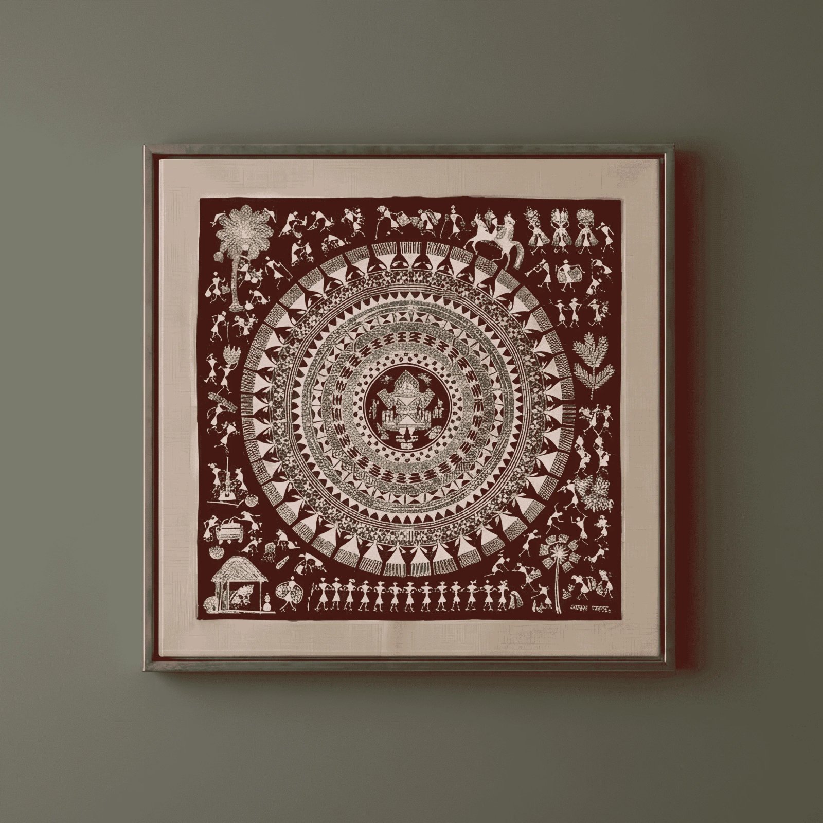 Authentic Warli Tree of Life & Spiraling Bird Flock Thumbnail 1