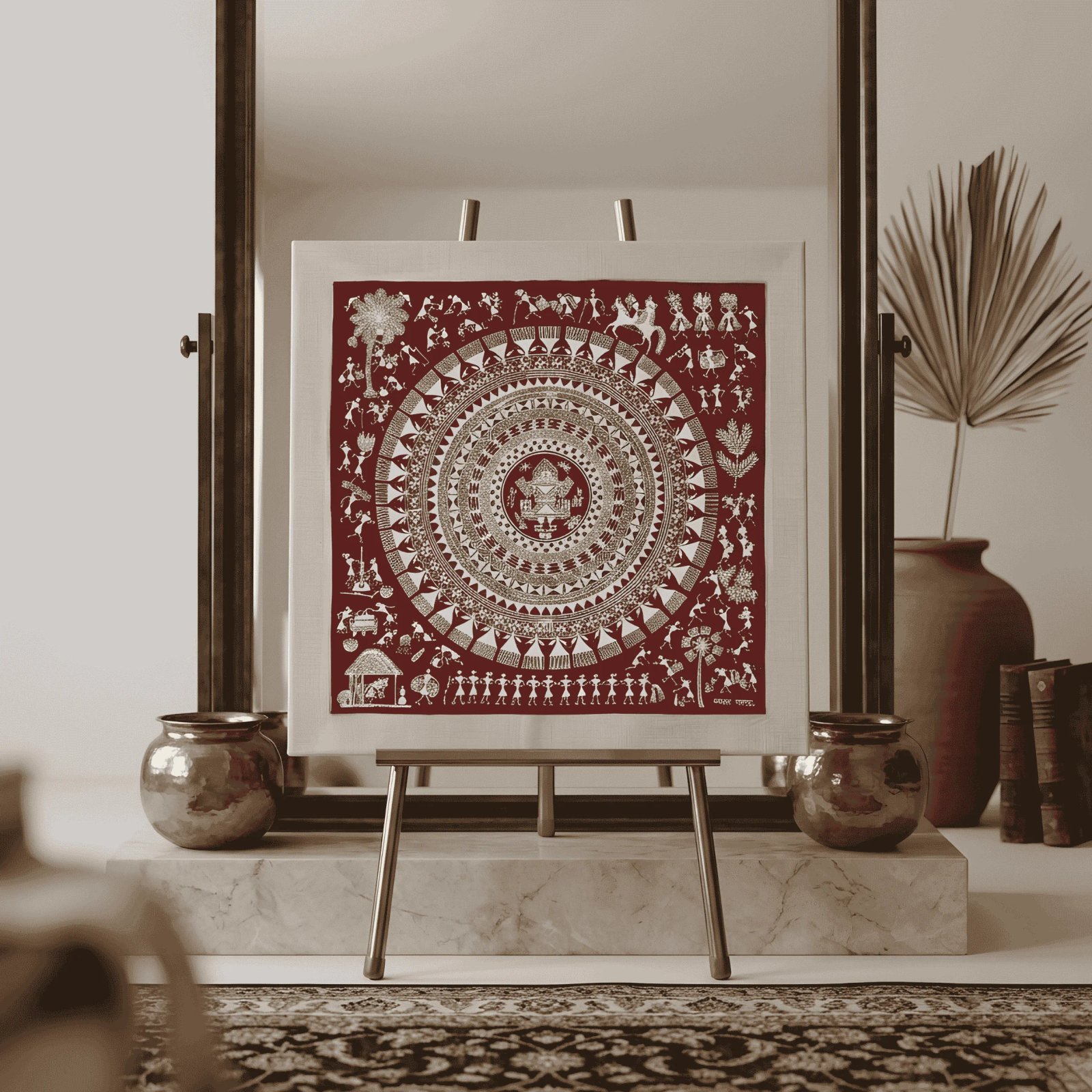 Authentic Warli Tree of Life & Spiraling Bird Flock Thumbnail 2