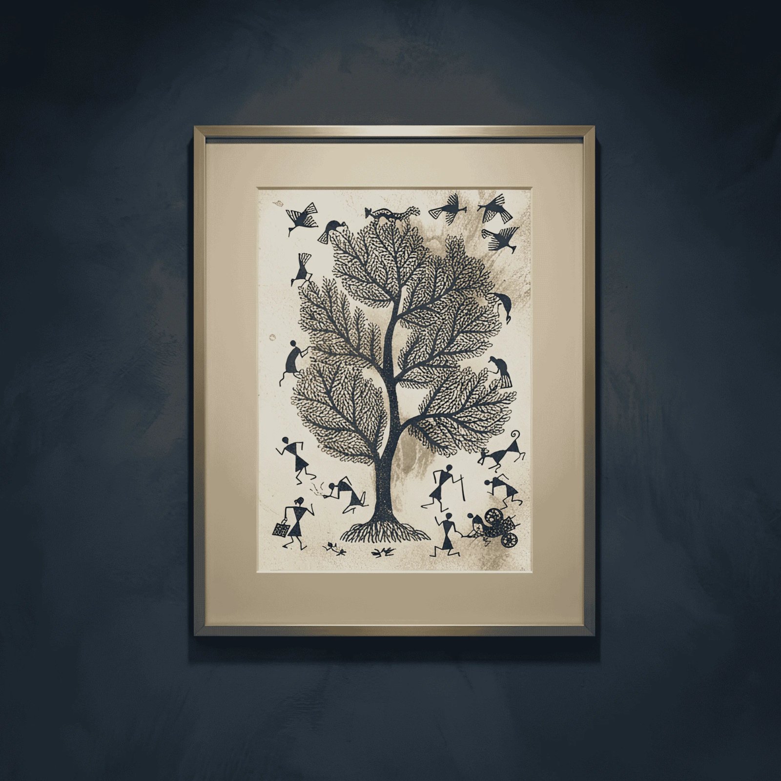 Authentic Warli Tribal Painting – Tree of Life Hand-Painted Wall Art Thumbnail 1